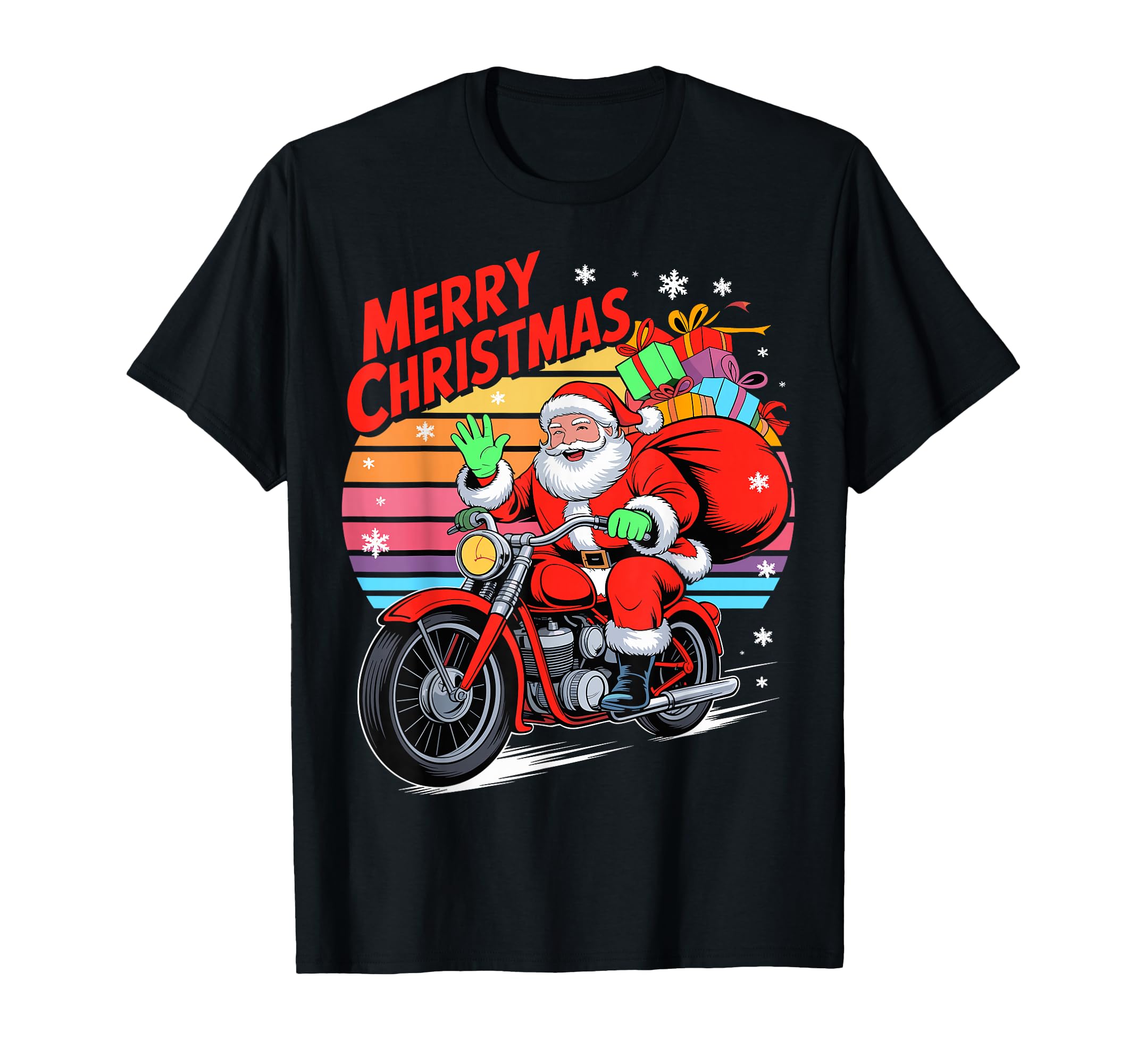 Merry Santa Riding Motorcycle T-Shirt - Novelty Apparel Men Women - T-Shirt, Sweatshirt, Hoodie