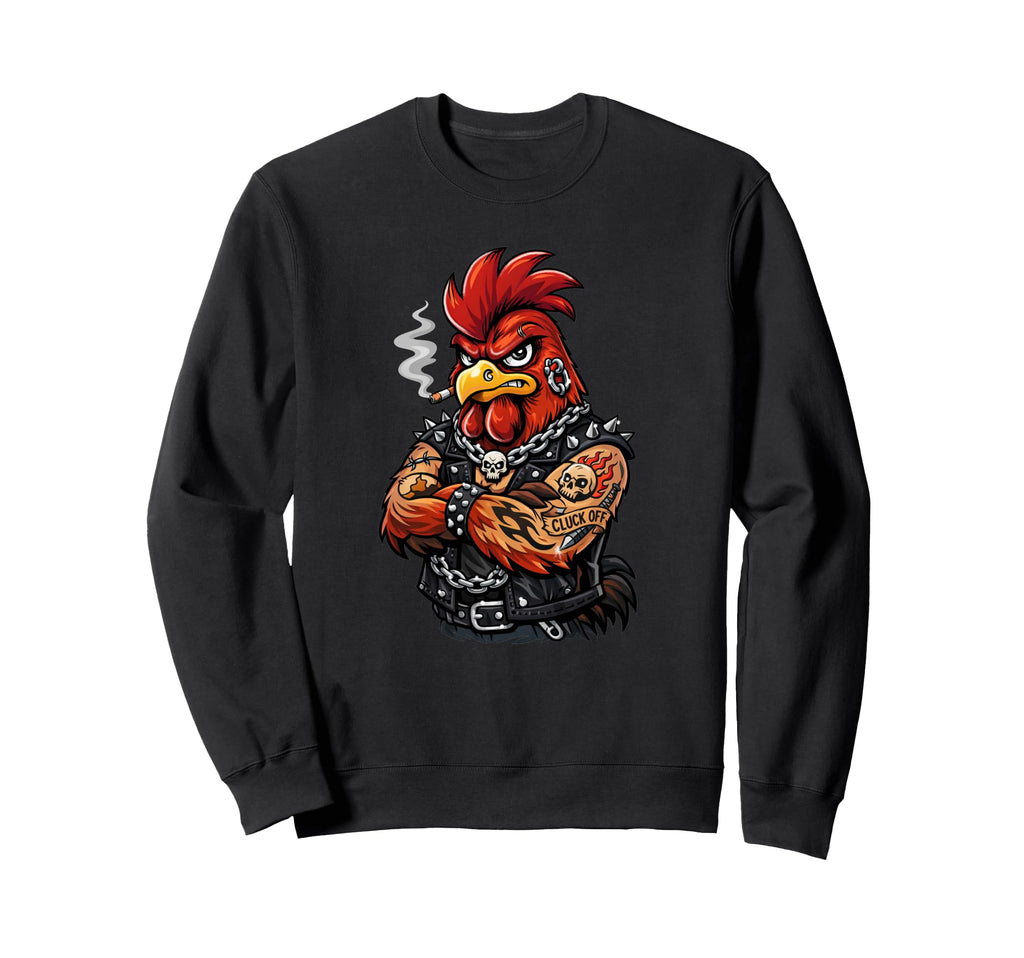 Mean Rooster Tattoo Cluck Off Sweatshirt - Casual Everyday Wear Men Women - T-Shirt, Sweatshirt, Hoodie