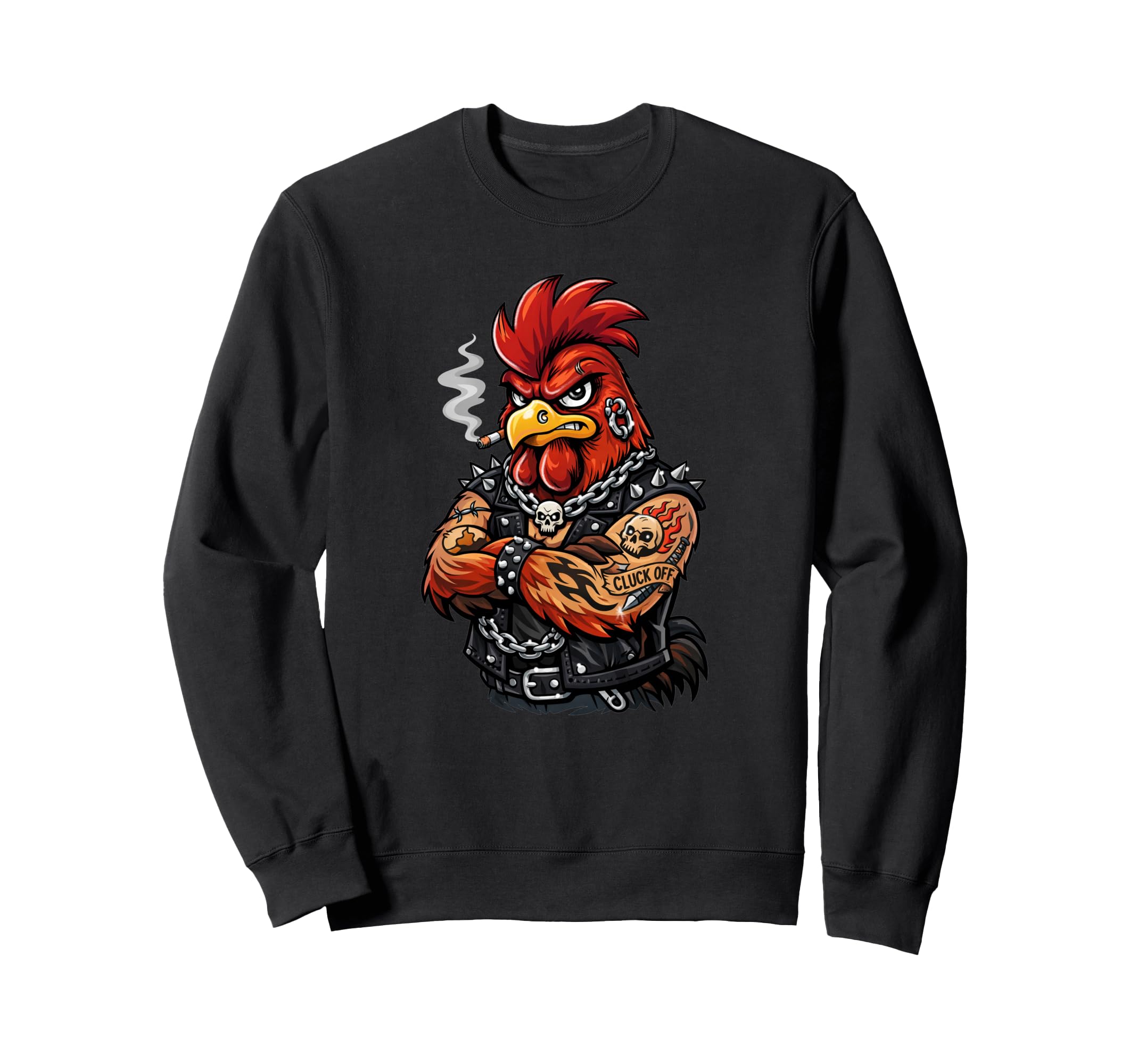 Mean Rooster Tattoo Cluck Off Sweatshirt - Casual Everyday Wear Men Women - T-Shirt, Sweatshirt, Hoodie
