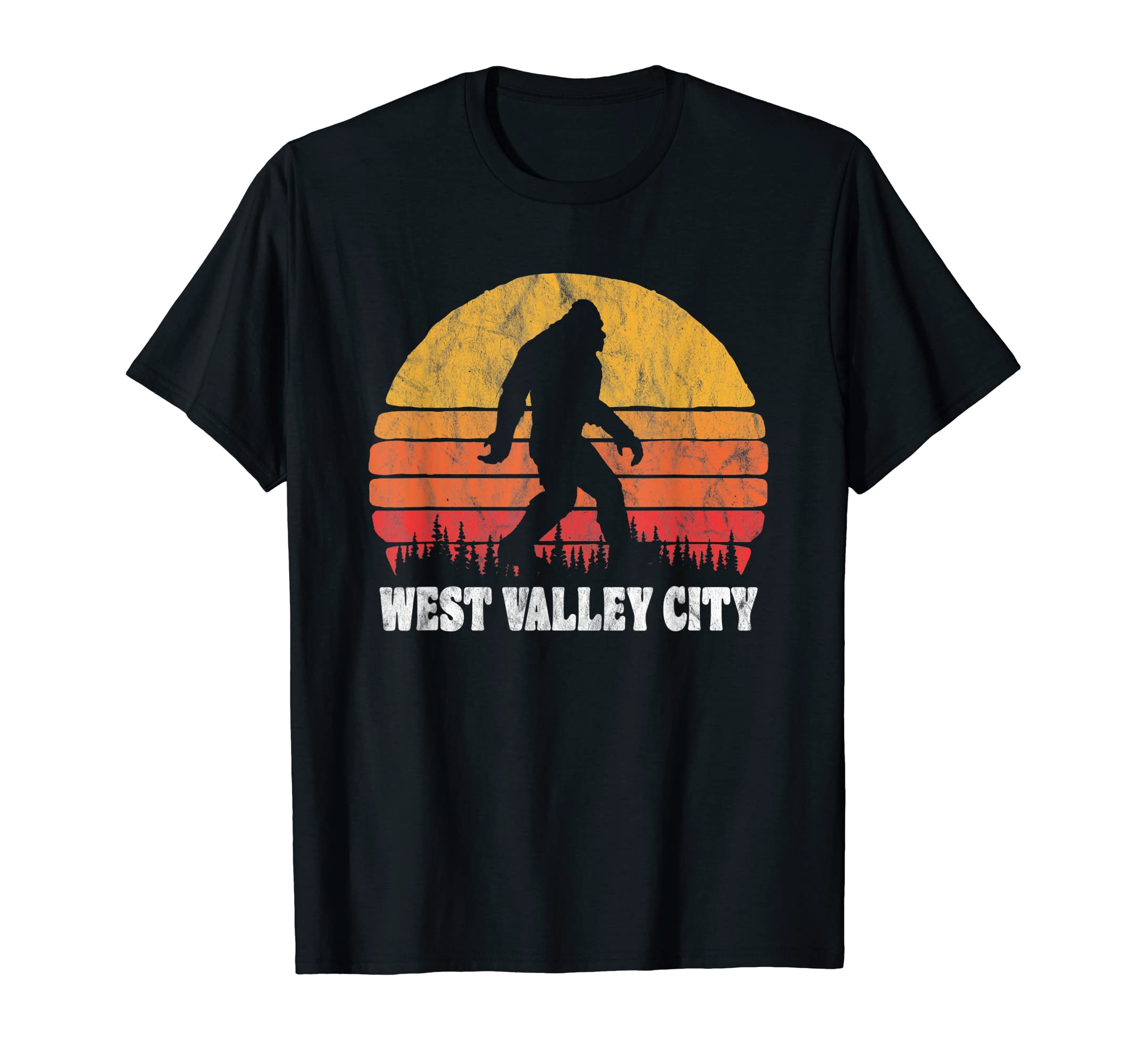 West Valley City Eighties Bigoot Sunset T-Shirt - Trendy Graphic for Adults - T-Shirt, Sweatshirt, Hoodie