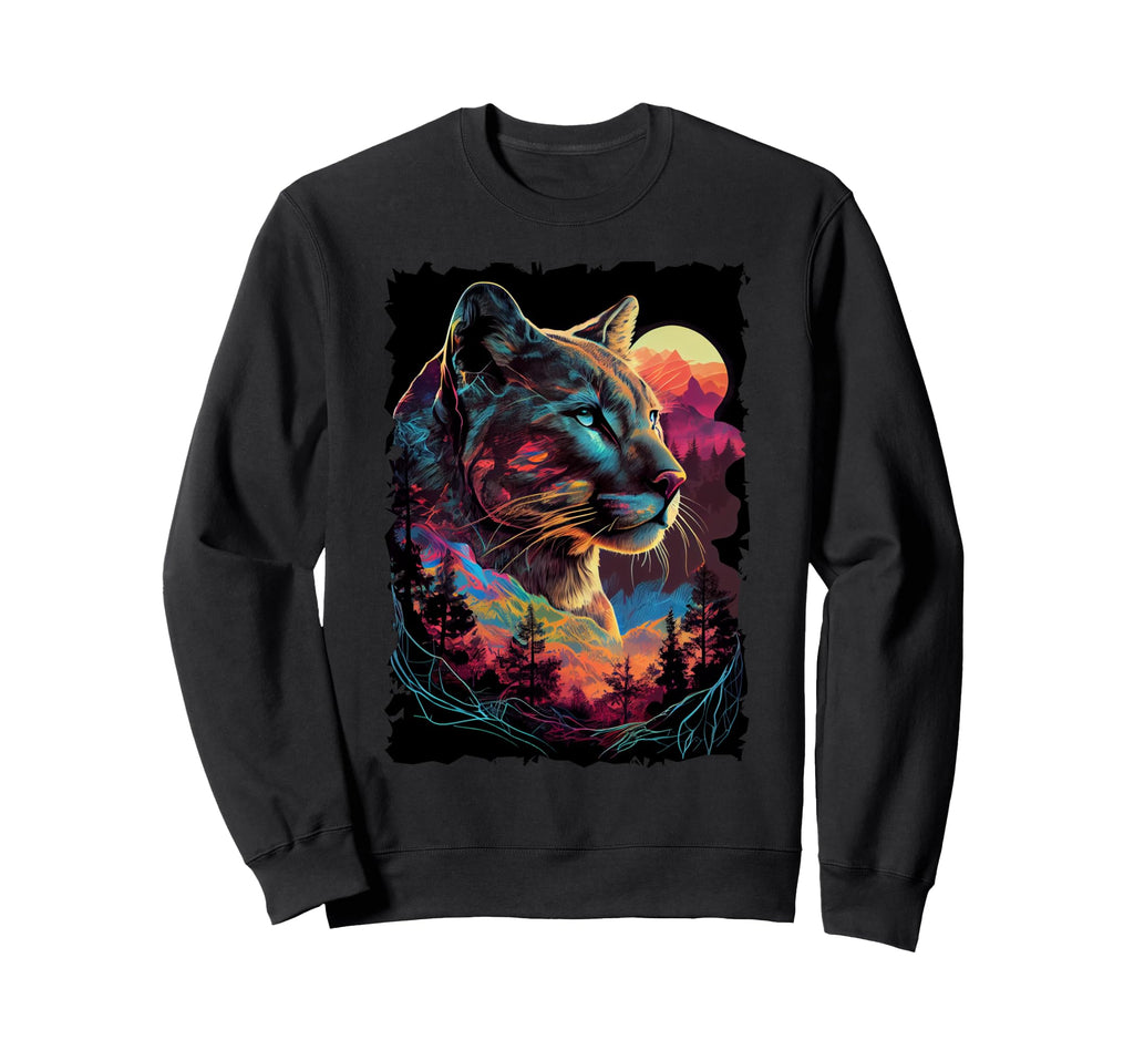 Cougar Silhouette Mountain Sunset Sweatshirt - Minimalist Print Unisex - T-Shirt, Sweatshirt, Hoodie