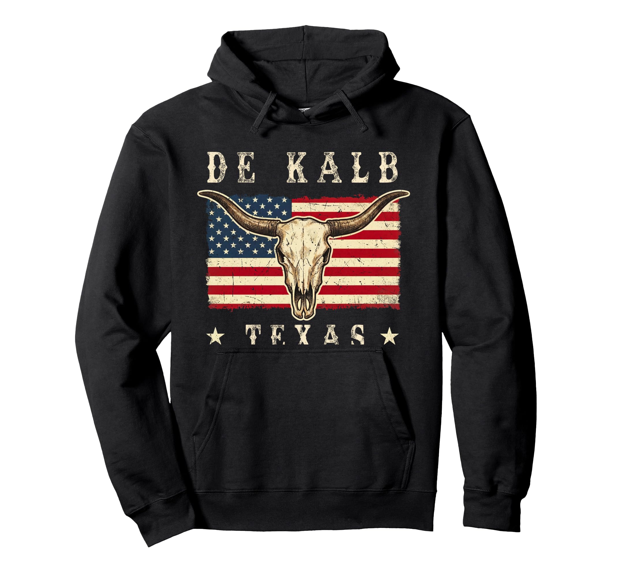 De Kalb Texas Western Patriotic Skull Hoodie - Aesthetic Graphic Unisex - T-Shirt, Sweatshirt, Hoodie