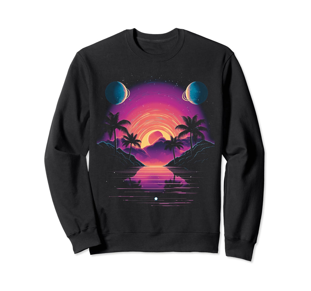 Vaporwave Solar System 80S Sweatshirt - Casual Everyday Wear Unisex - T-Shirt, Sweatshirt, Hoodie