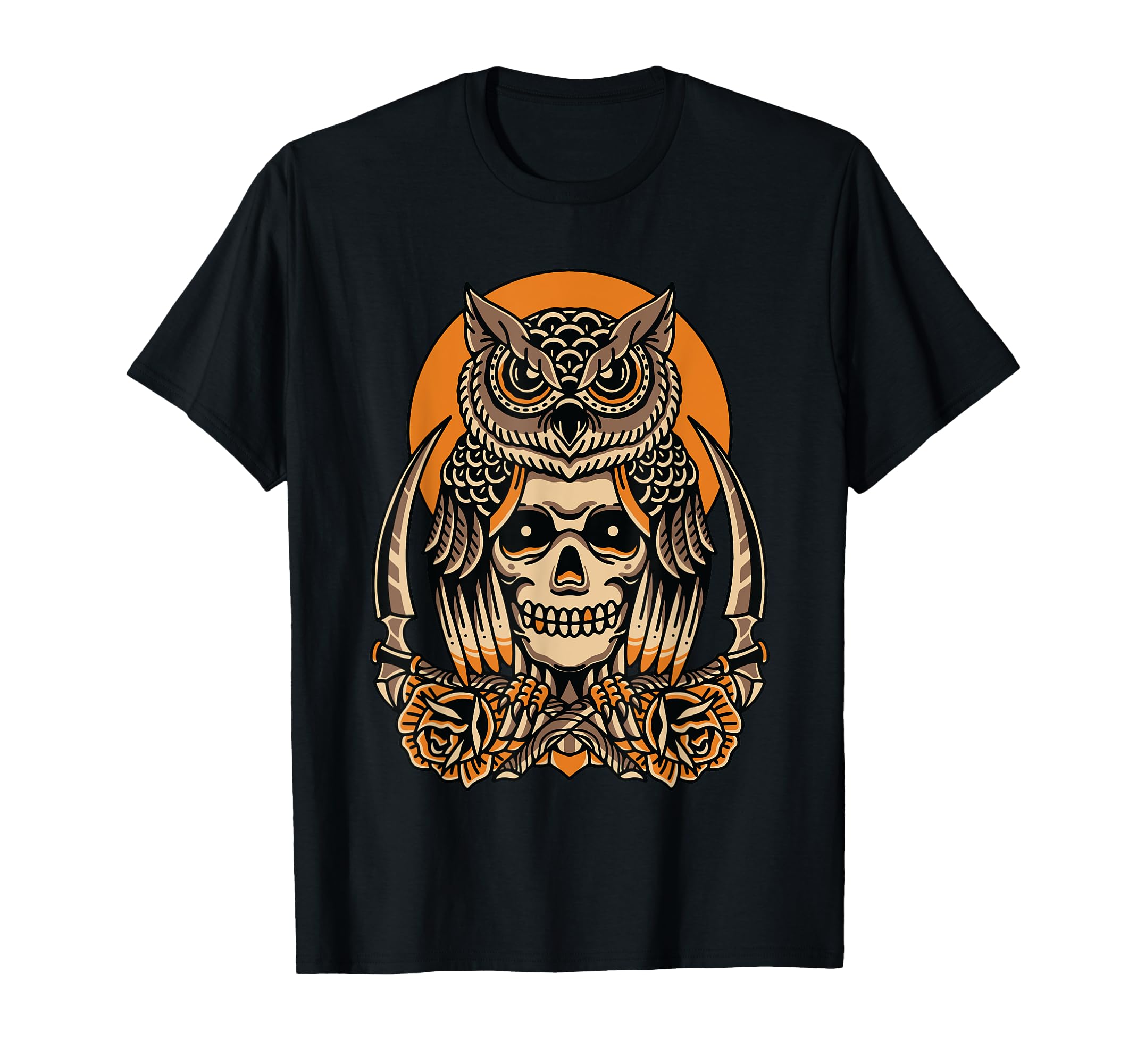 Owl Skull American Traditional Tattoo Old T-Shirt - Novelty Apparel Unisex - T-Shirt, Sweatshirt, Hoodie