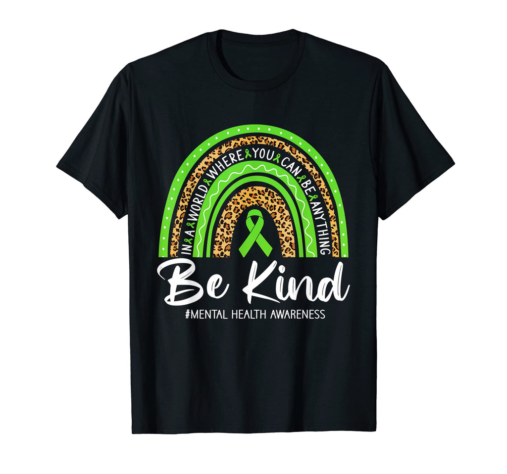 Leopard Rainbow Be Kind Green Ribbon T-Shirt - Graphic Print for Adults - T-Shirt, Sweatshirt, Hoodie