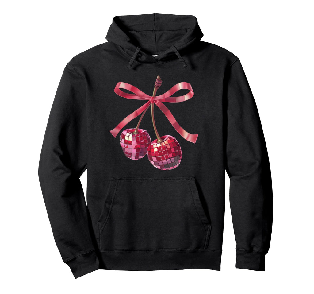 Coquette Cherry Mirror Disco Ball Bow Hoodie - Unique Graphic for Adults - T-Shirt, Sweatshirt, Hoodie