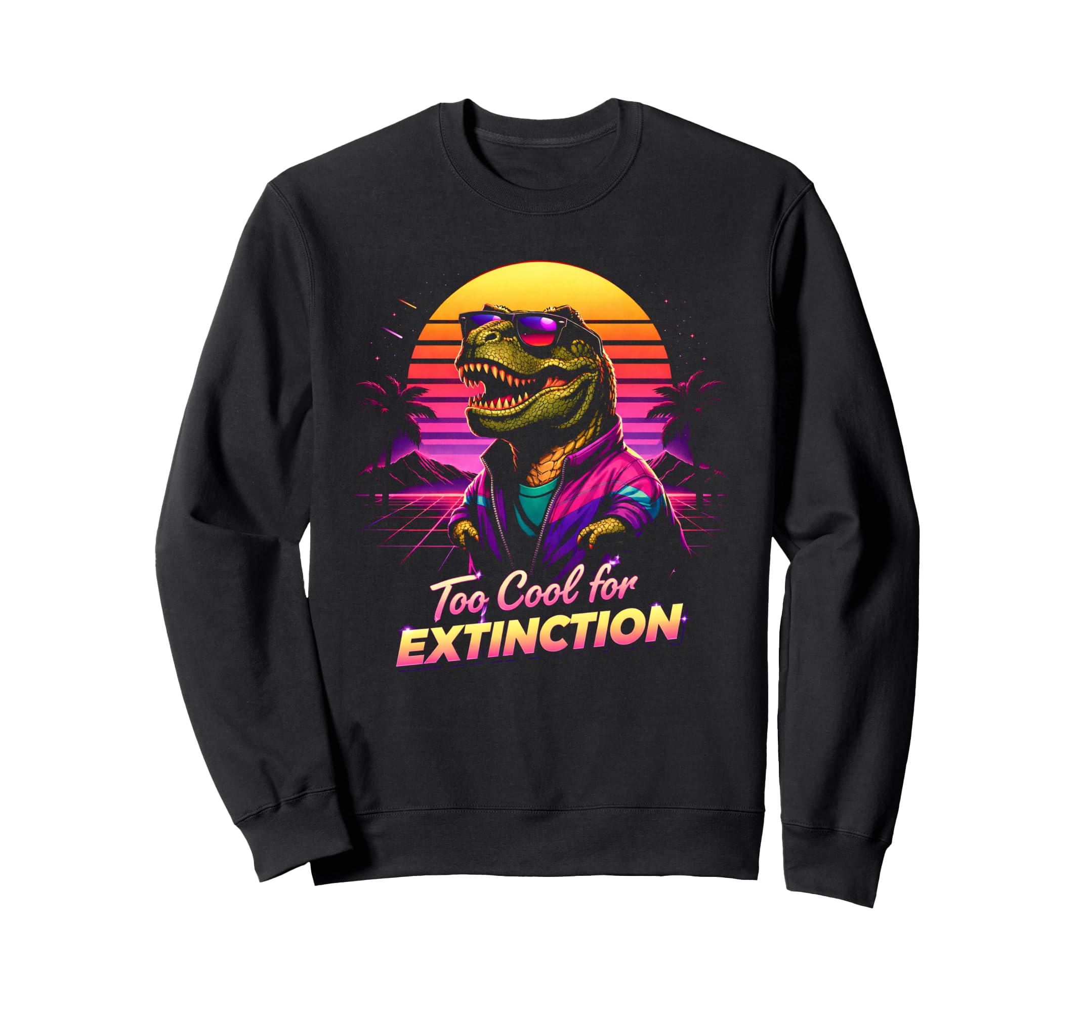 80S Synthwave T Rex Funny Sweatshirt - Aesthetic Graphic for Adults - T-Shirt, Sweatshirt, Hoodie