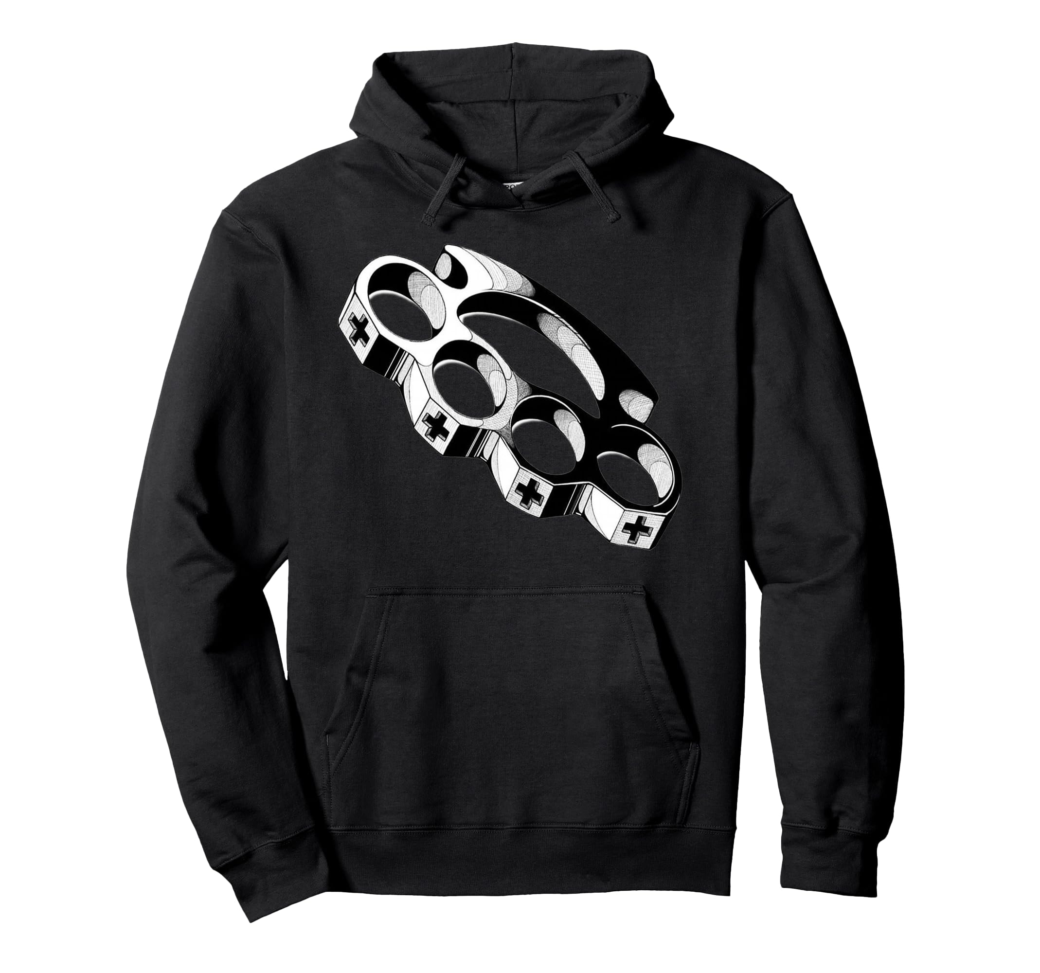 Brass Knuckles Blackwork Tattoo Flash Hoodie - Minimalist Print for Adults - T-Shirt, Sweatshirt, Hoodie