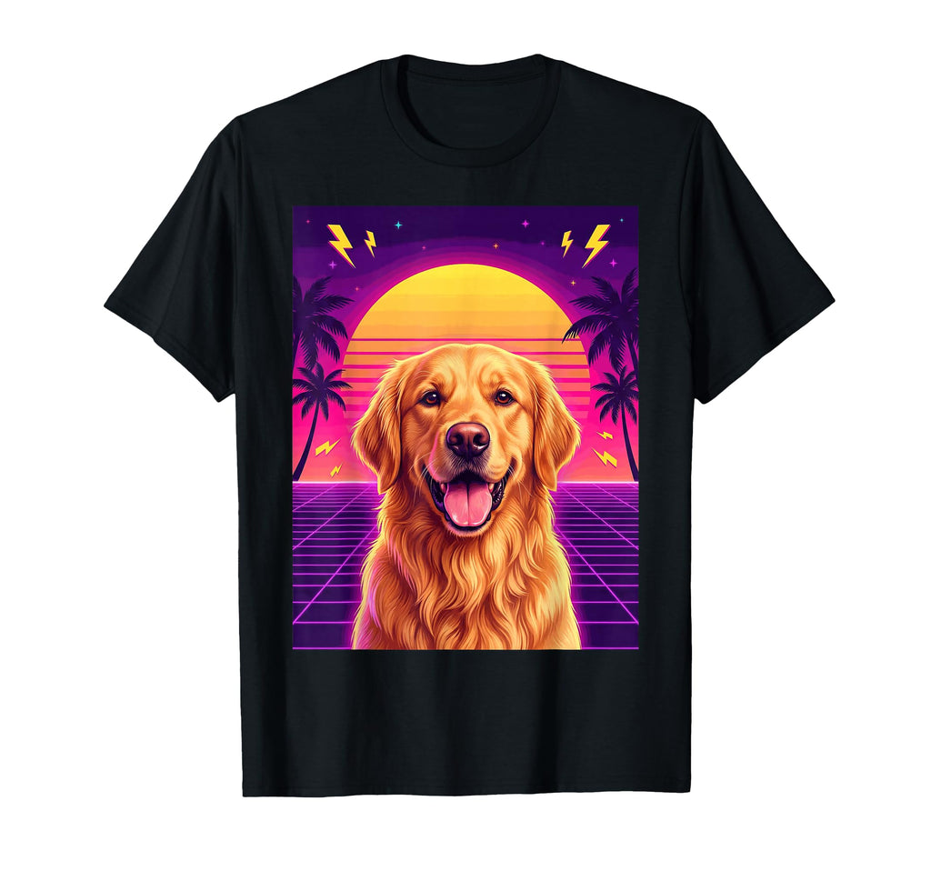 Synthwave Golden Retriever Sunset 80S T-Shirt - Aesthetic Graphic Unisex - T-Shirt, Sweatshirt, Hoodie
