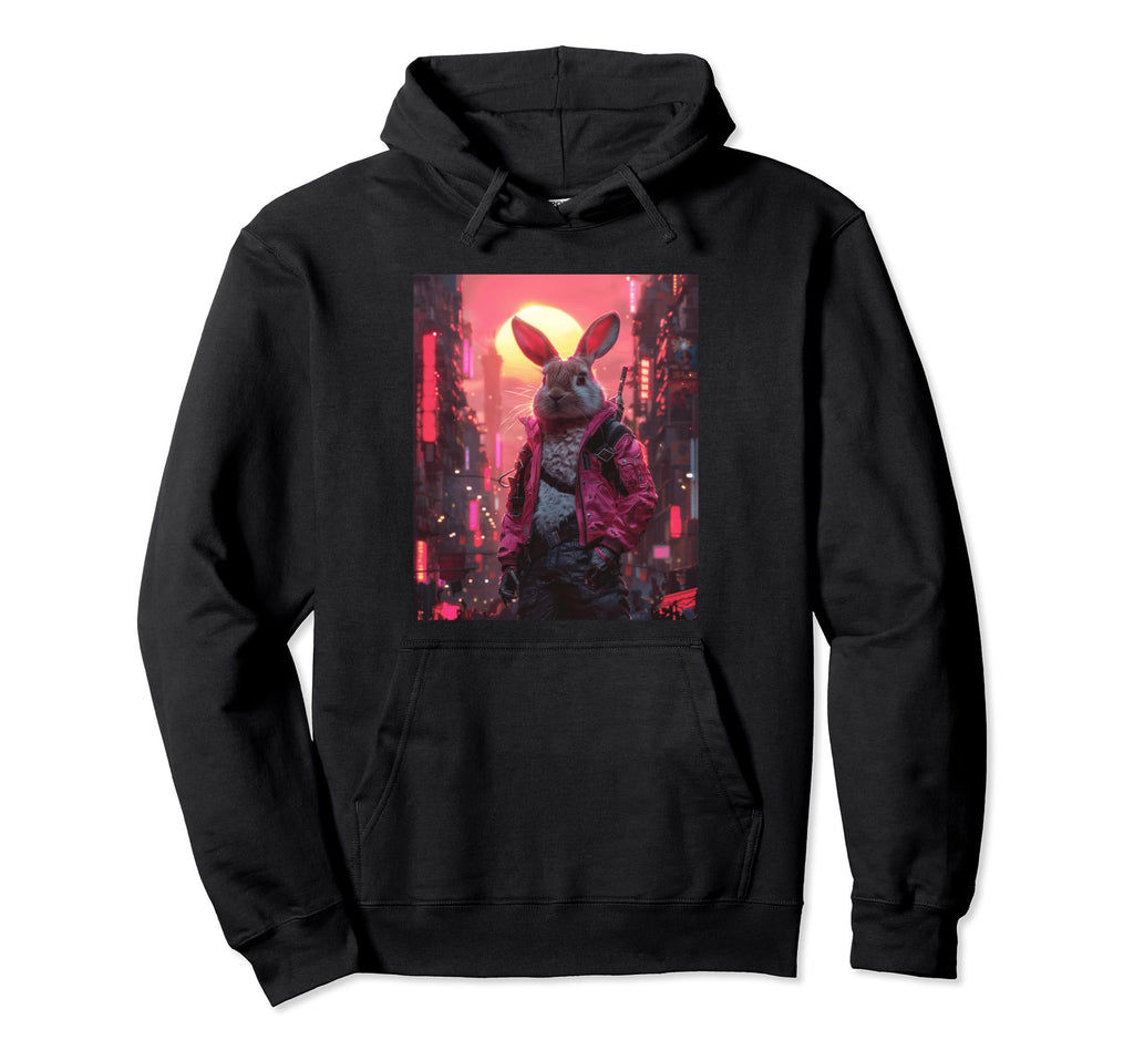 Synthwave Retrowave Rabbit 70S 80S Hoodie - Streetwear Style Unisex - T-Shirt, Sweatshirt, Hoodie