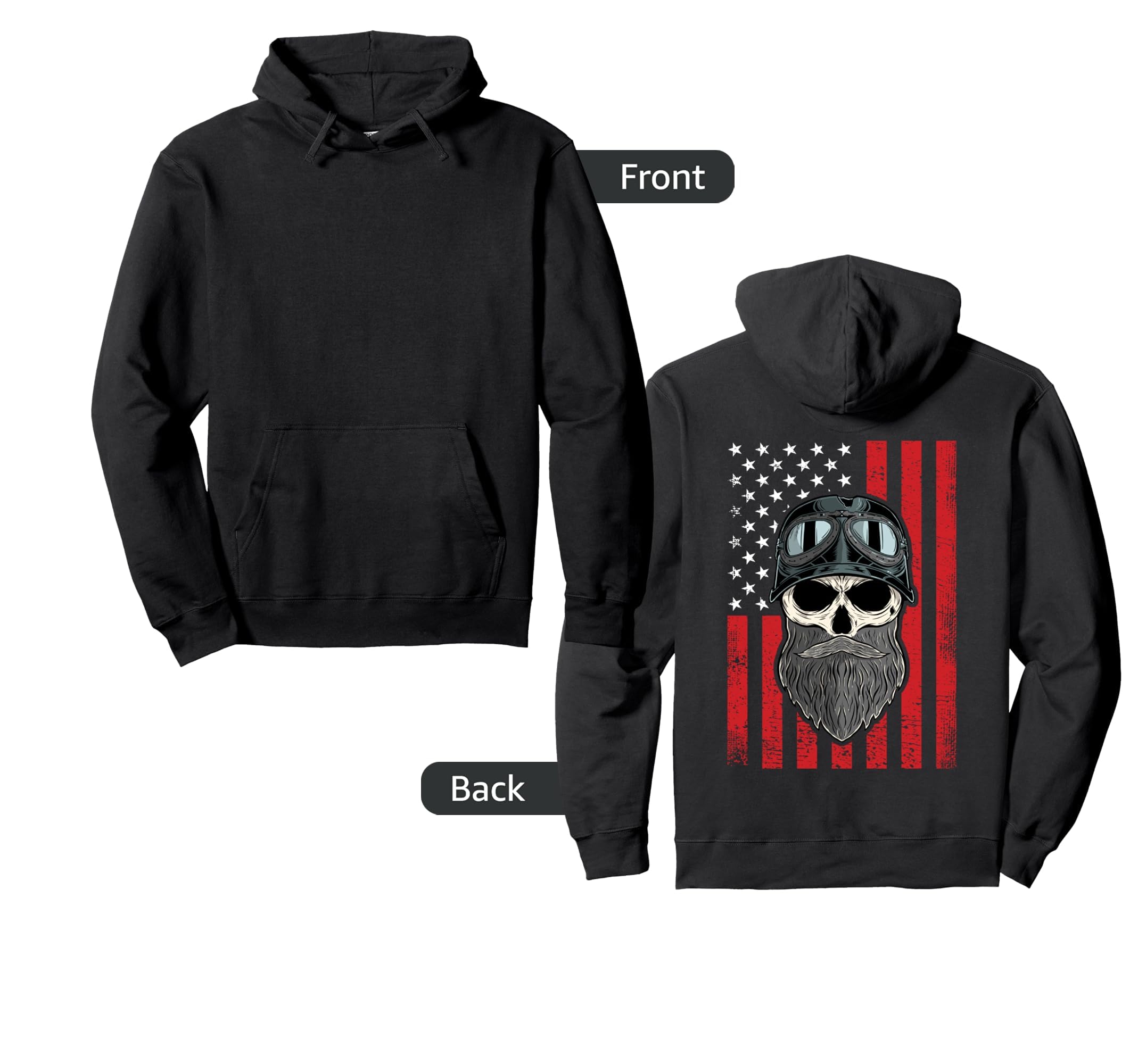 Patriotic Distressed American Flag Biker Hoodie - Unique Graphic Unisex - T-Shirt, Sweatshirt, Hoodie