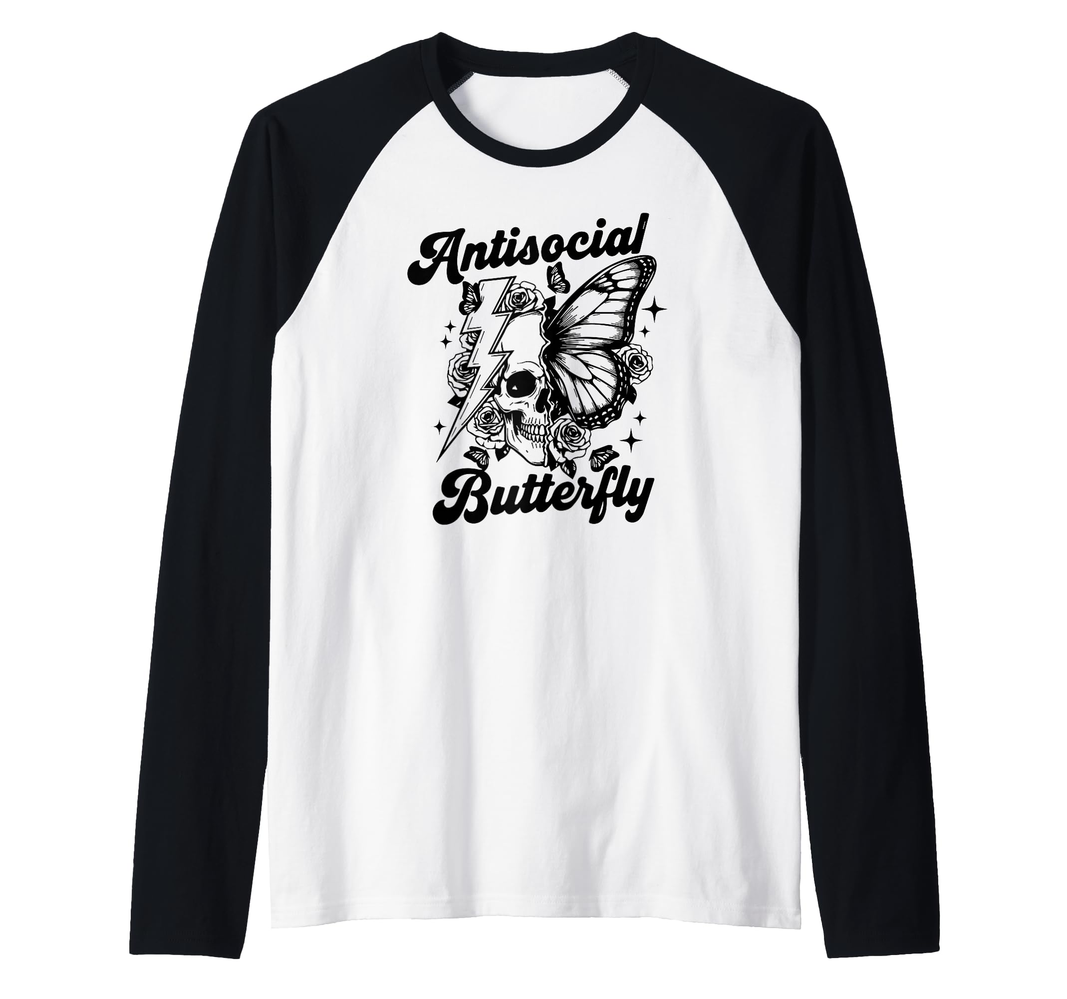 Anti Social Butterfly Raglan Baseball T-Shirt - Unique Graphic Men Women - T-Shirt, Sweatshirt, Hoodie