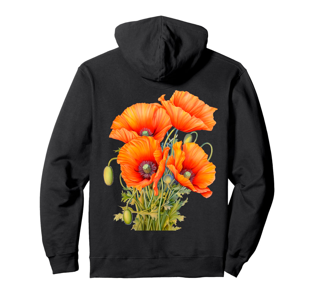 Vibrant Orange Poppies Botanical Hoodie - Unique Graphic for Adults - T-Shirt, Sweatshirt, Hoodie