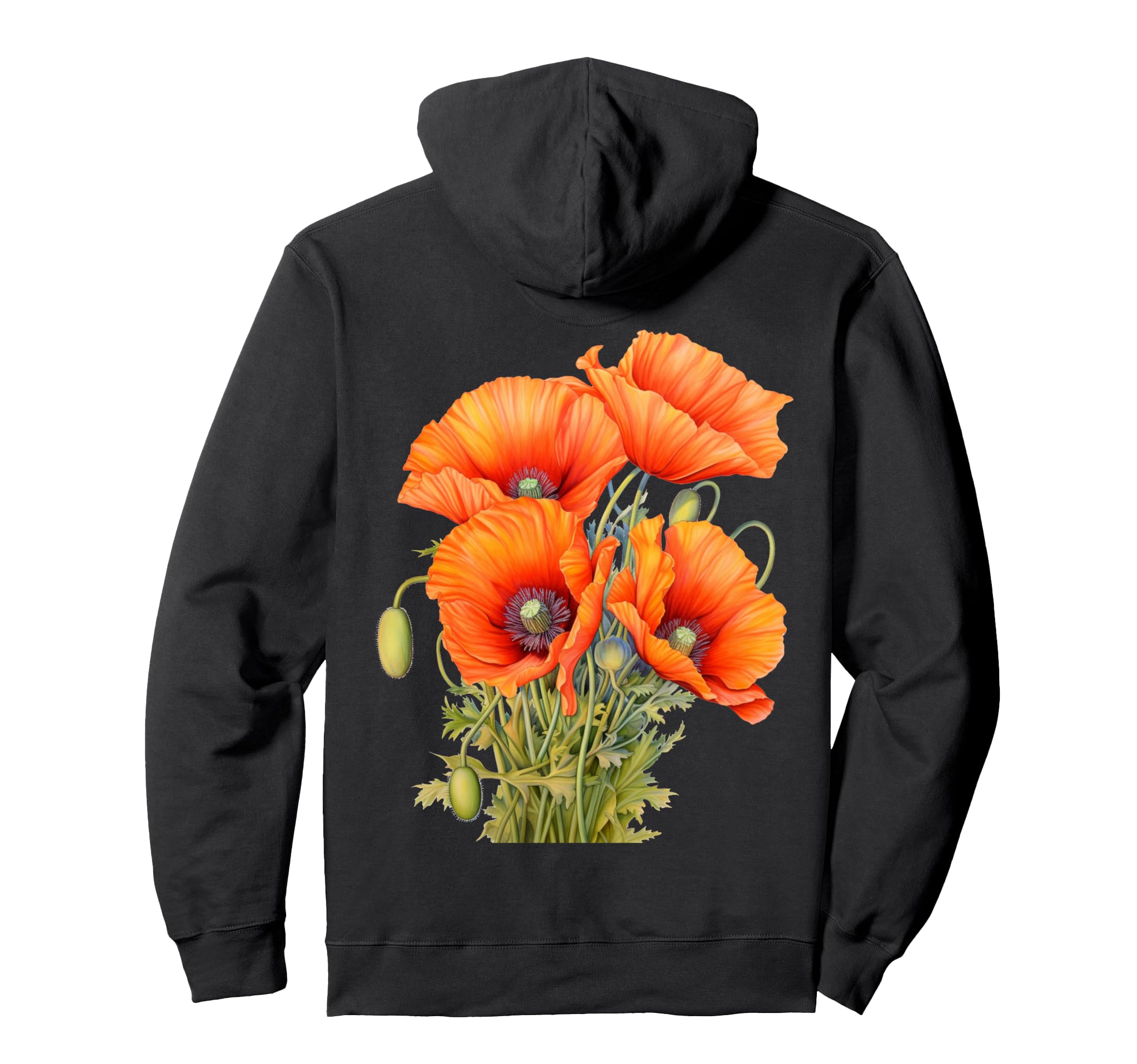 Vibrant Orange Poppies Botanical Hoodie - Unique Graphic for Adults - T-Shirt, Sweatshirt, Hoodie