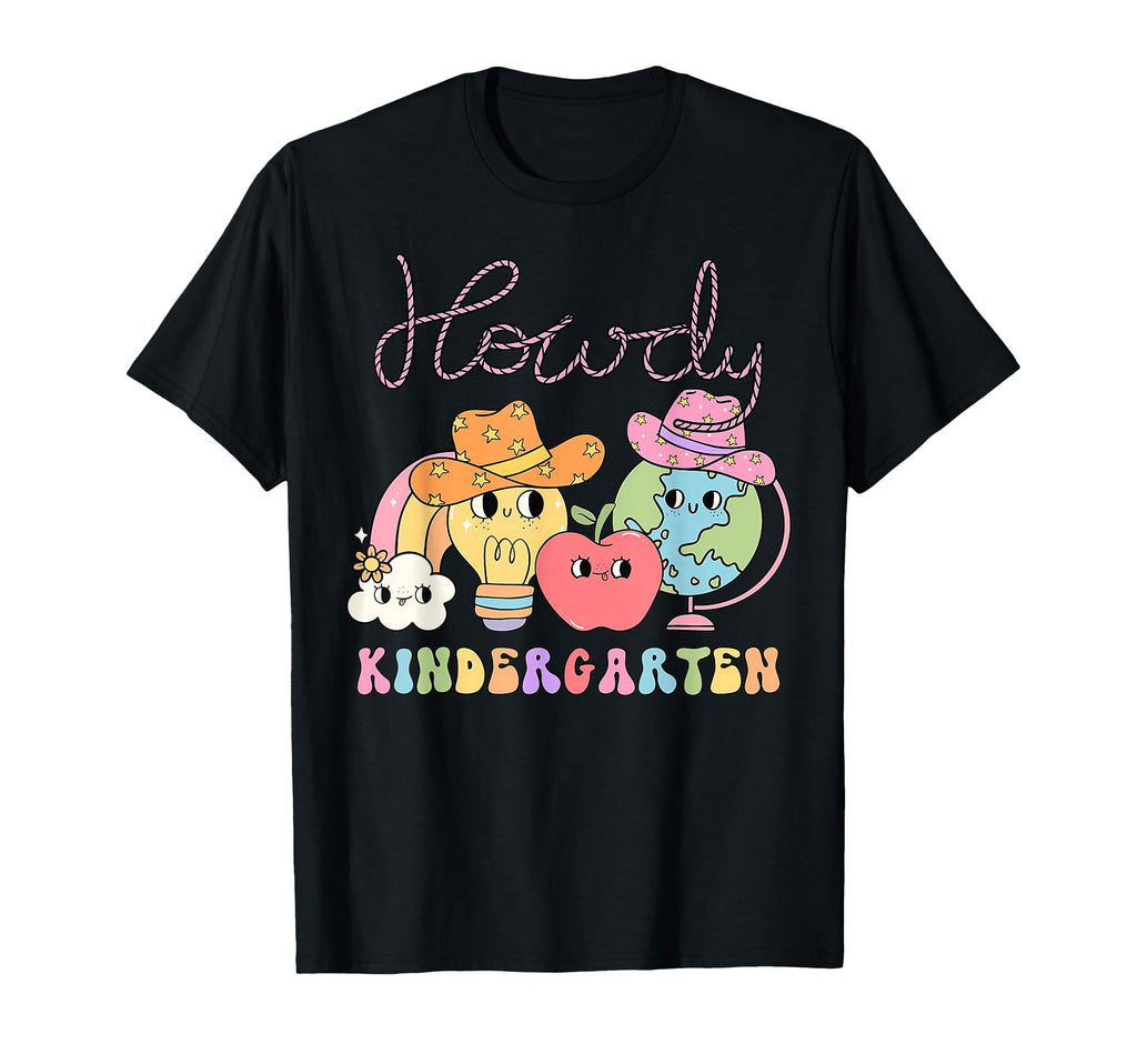 Rainbow Howdy Kindergarten Teacher T-Shirt - Fun Novelty Design for Adults - T-Shirt, Sweatshirt, Hoodie