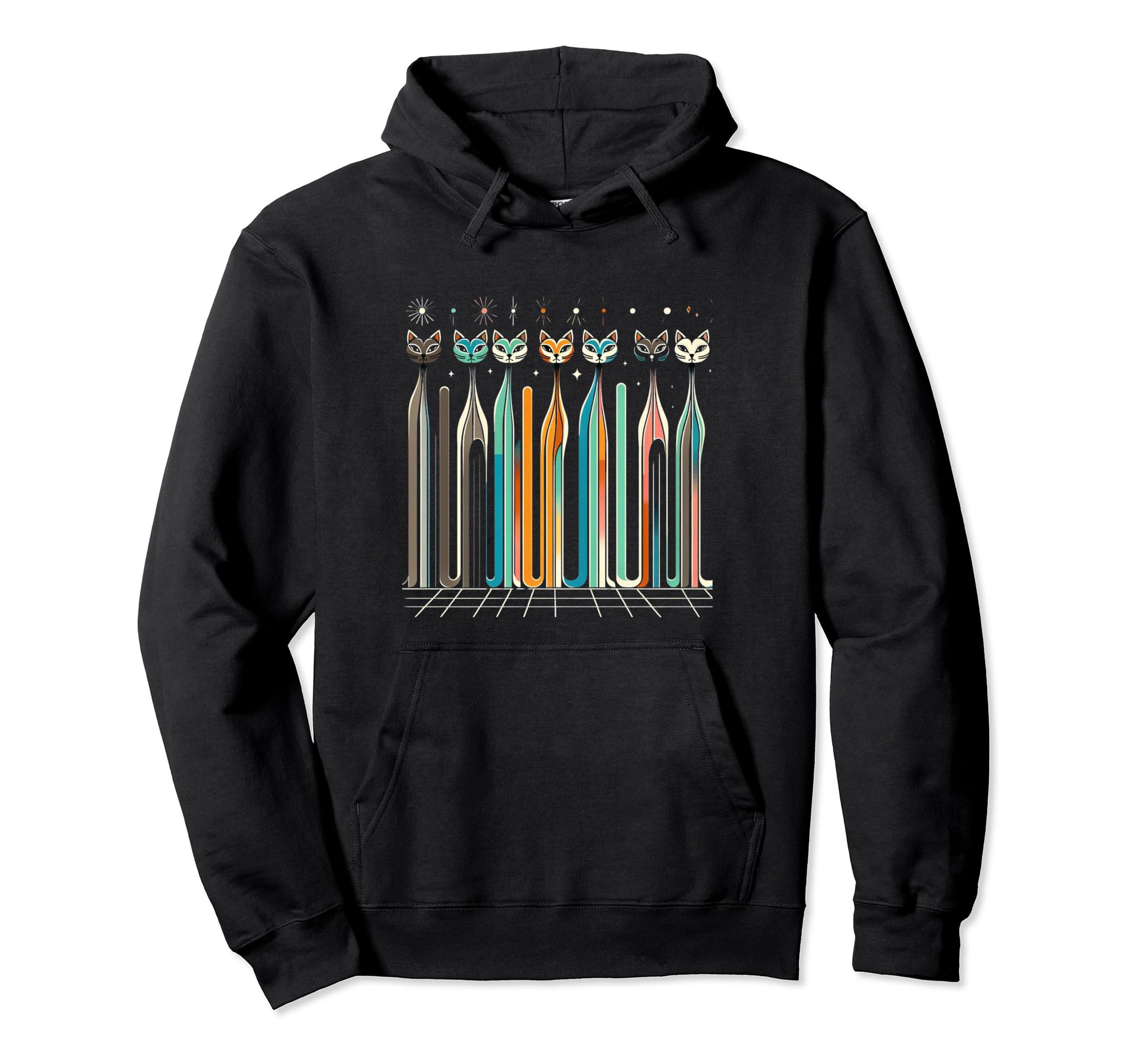 Mid Century Long Neck Cats 50S 60S Hoodie - Casual Everyday Wear for Adults - T-Shirt, Sweatshirt, Hoodie