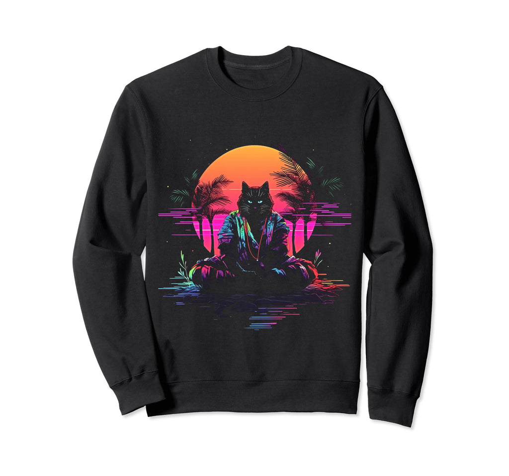 Synthwave Cat Samurai Mediation Sweatshirt - Streetwear Style Men Women - T-Shirt, Sweatshirt, Hoodie
