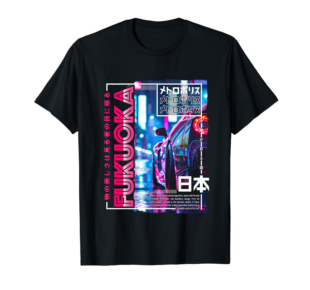 Fukuoka City 80S Synthwave Racing Car T-Shirt - Unique Graphic Men Women - T-Shirt, Sweatshirt, Hoodie