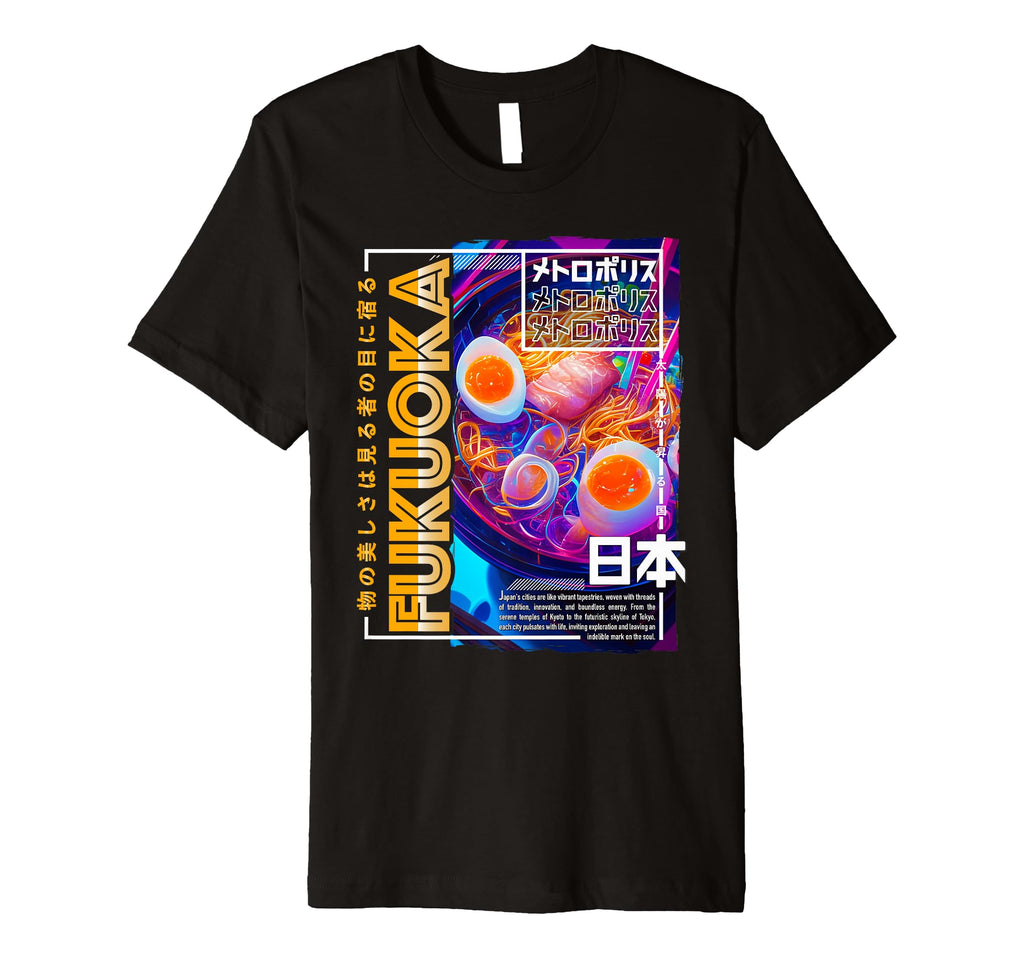 Fukuoka City 80S Synthwave Ramen Bowl T-Shirt - Novelty Apparel for Adults - T-Shirt, Sweatshirt, Hoodie