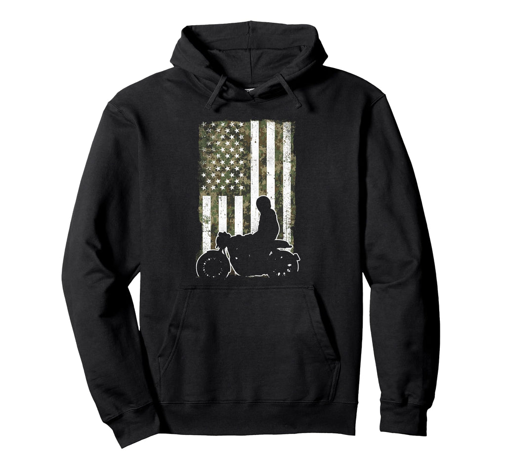 Motorcycle Biker American Flag Camo Hoodie - Aesthetic Graphic Men Women - T-Shirt, Sweatshirt, Hoodie