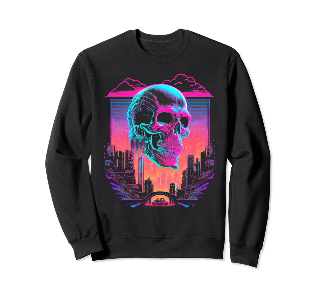 Skull Vaporwave Retrowave Aesthetic Sweatshirt - Minimalist Print Unisex - T-Shirt, Sweatshirt, Hoodie