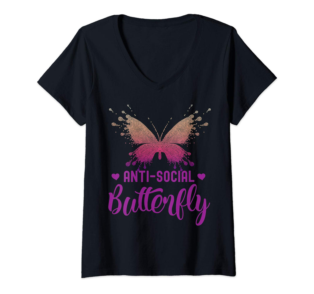 Womens Anti Social Butterfly Unique T-Shirt - Unique Graphic Unisex - T-Shirt, Sweatshirt, Hoodie