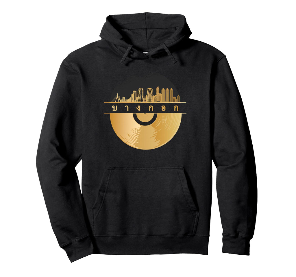 Vinyl Record Player Disco Music Skyline Hoodie - Unique Graphic for Adults - T-Shirt, Sweatshirt, Hoodie