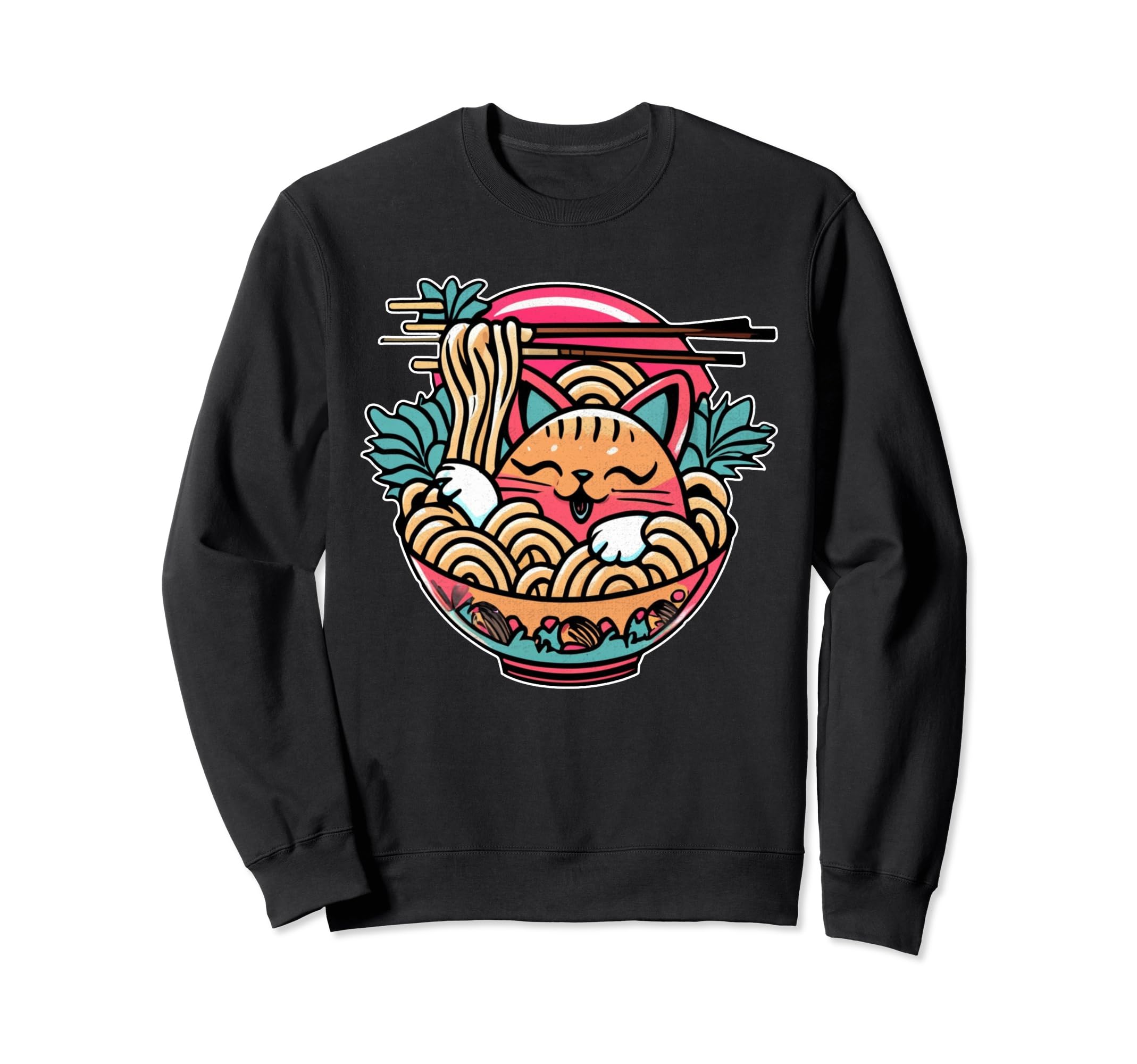 Kawaii Anime Cat Eating Ramen Sweatshirt - Casual Everyday Wear Men Women - T-Shirt, Sweatshirt, Hoodie