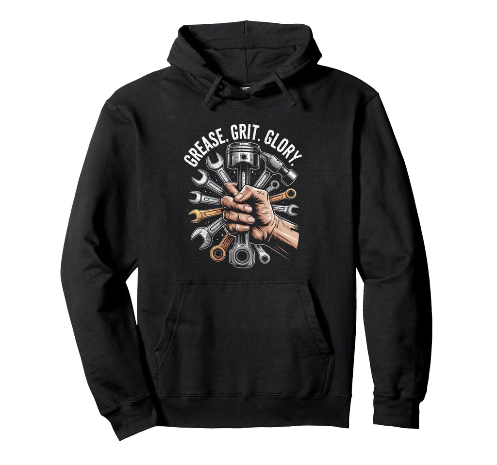 Grease Grit Glory Mechanic Motorcycle Hoodie - Graphic Print for Adults - T-Shirt, Sweatshirt, Hoodie