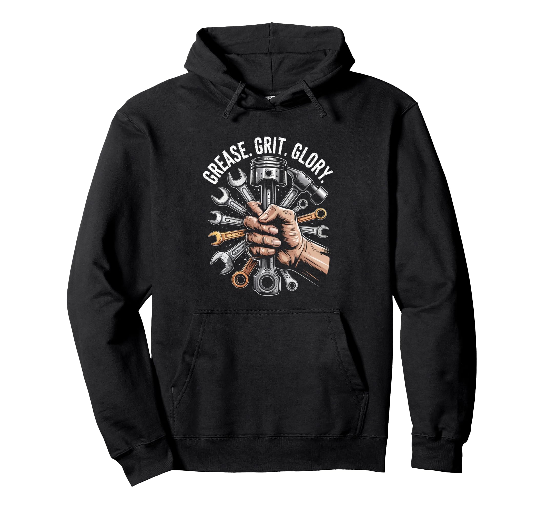 Grease Grit Glory Mechanic Motorcycle Hoodie - Graphic Print for Adults - T-Shirt, Sweatshirt, Hoodie