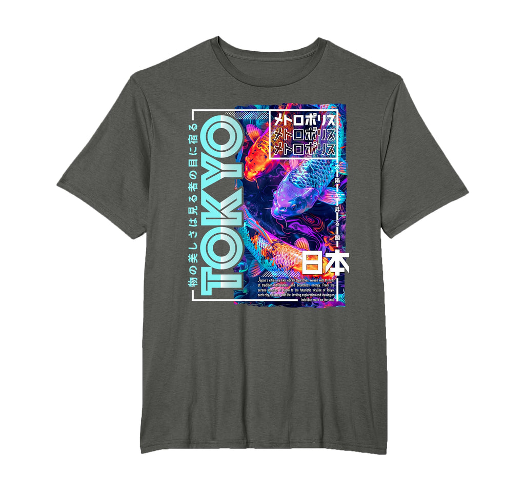Tokyo City 80S Synthwave Koi Carp Japan T-Shirt - Novelty Apparel Unisex - T-Shirt, Sweatshirt, Hoodie