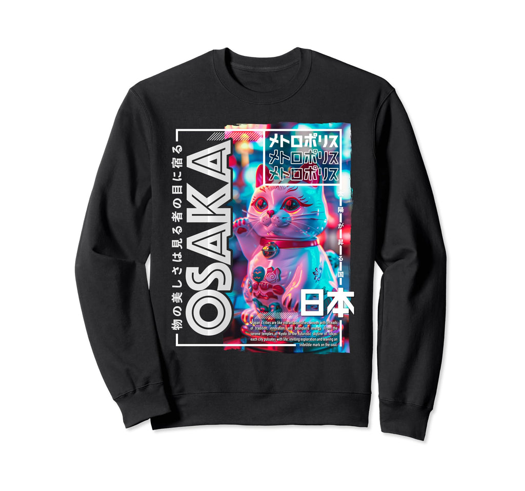 Osaka City 80S Synthwave Manekineko Sweatshirt - Streetwear Style Unisex - T-Shirt, Sweatshirt, Hoodie