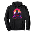 Synthwave Cat Samurai Mediation Hoodie - Minimalist Print for Adults - T-Shirt, Sweatshirt, Hoodie