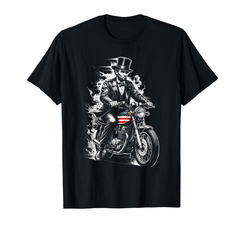 Abraham Lincoln Motorcycle T-Shirt - Aesthetic Graphic for Adults - T-Shirt, Sweatshirt, Hoodie