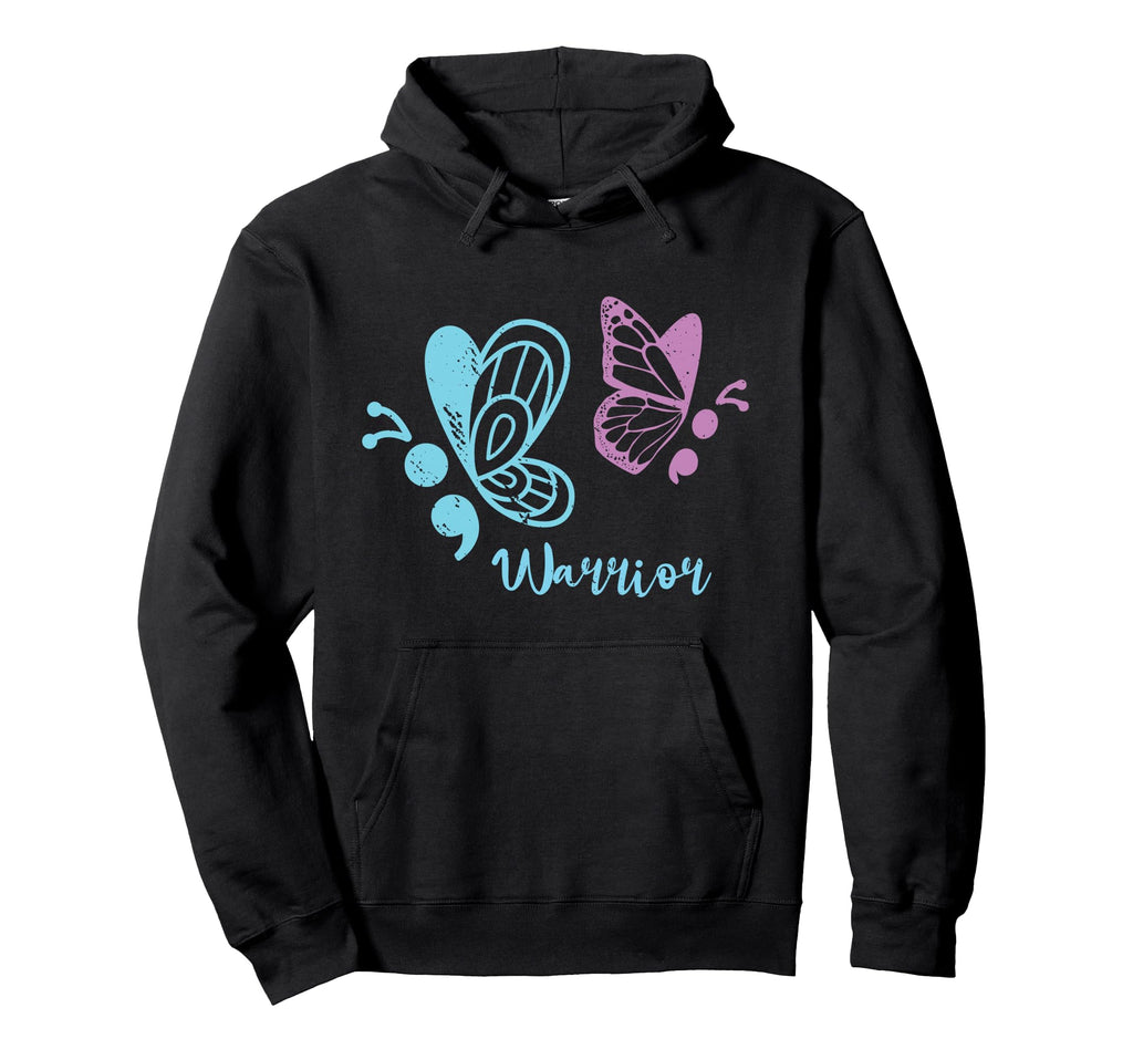 Warrior Semicolon Butterfly Strength Mental Hoodie - Graphic Print Unisex - T-Shirt, Sweatshirt, Hoodie