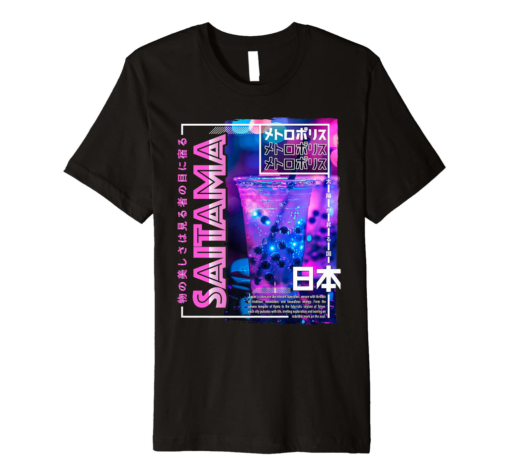Saitama City 80S Synthwave Boba Tea T-Shirt - Custom Art Print Unisex - T-Shirt, Sweatshirt, Hoodie