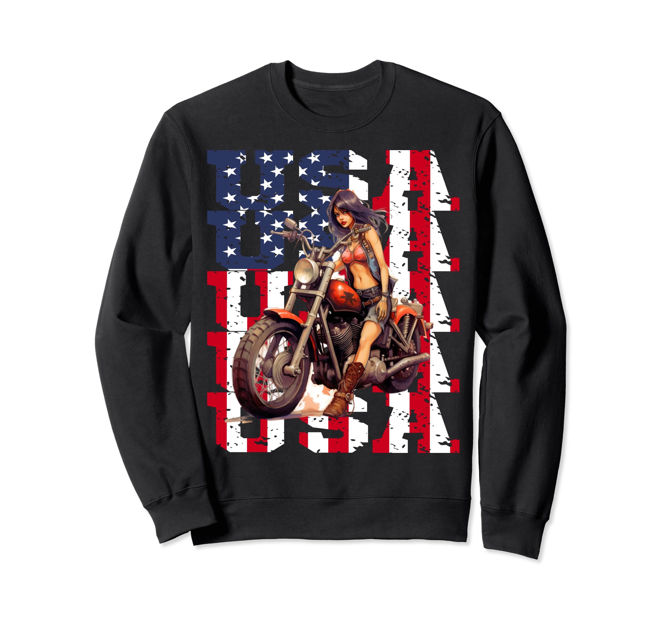 Motorcycle American Flag Sweatshirt - Casual Everyday Wear Men Women - T-Shirt, Sweatshirt, Hoodie