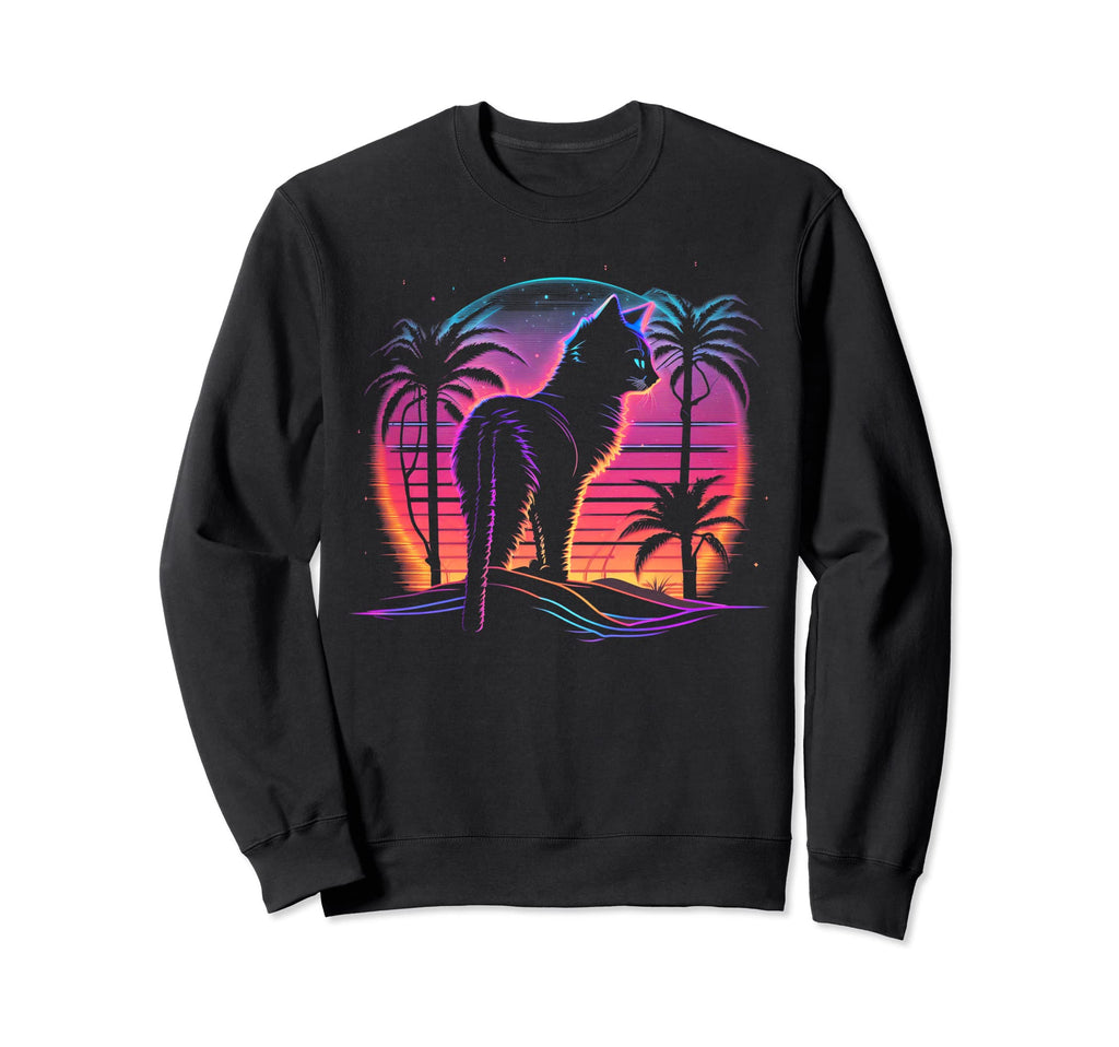 Cat Vaporwave Retrowave Aesthetic Sweatshirt - Graphic Print for Adults - T-Shirt, Sweatshirt, Hoodie