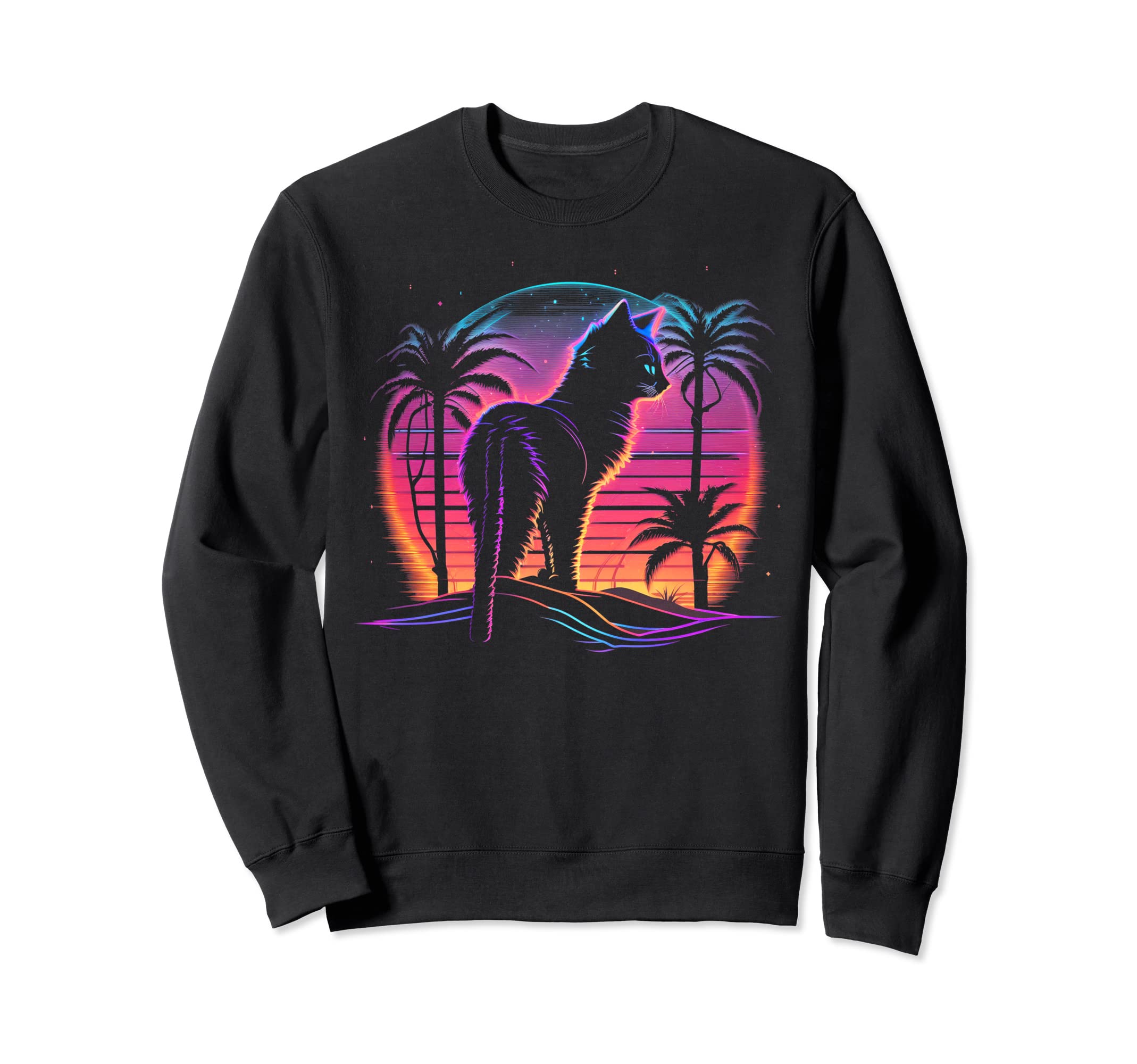 Cat Vaporwave Retrowave Aesthetic Sweatshirt - Graphic Print for Adults - T-Shirt, Sweatshirt, Hoodie