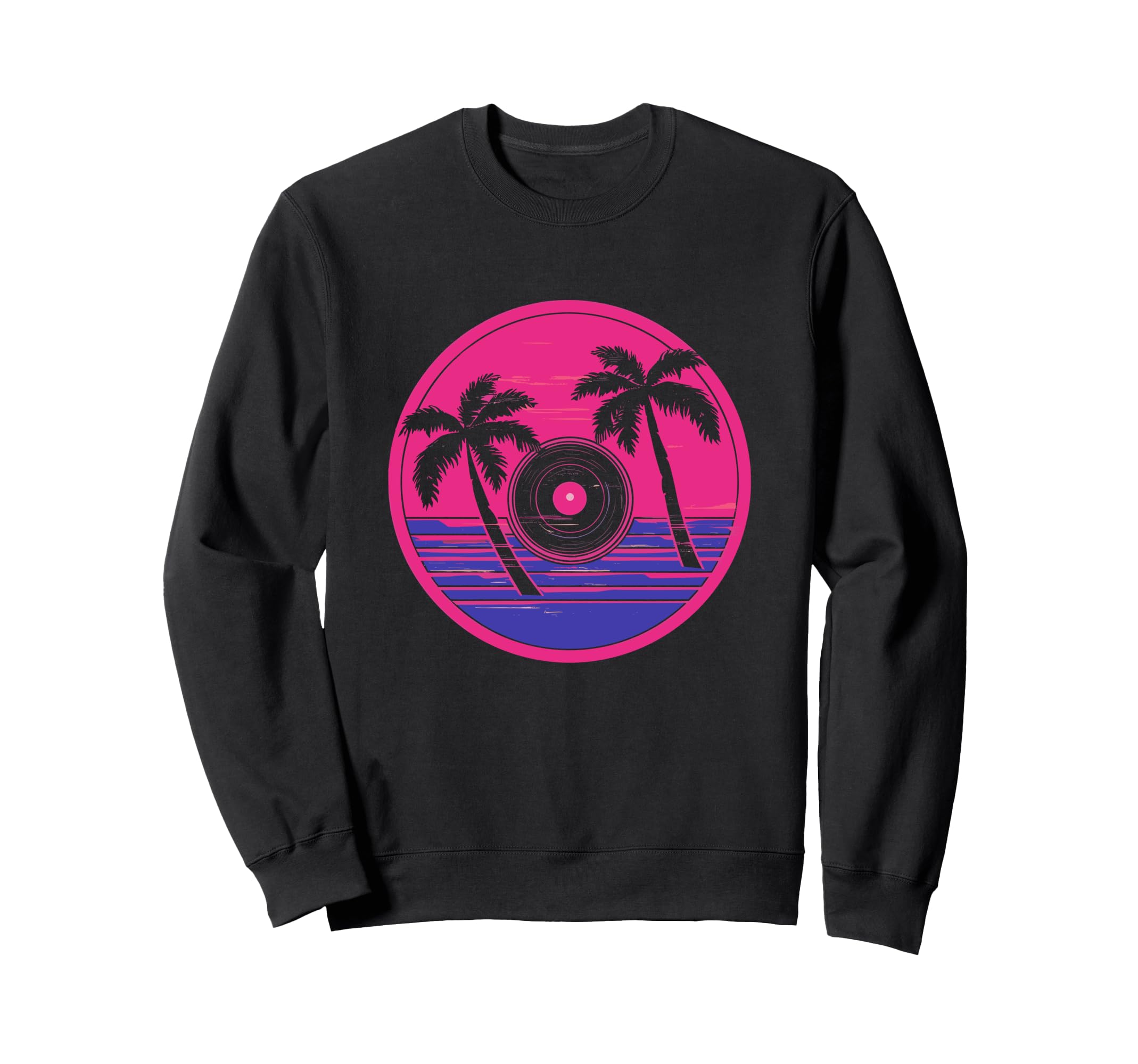 Palm Tree Vinyl Record Vaporwave Sweatshirt - Custom Art Print for Adults - T-Shirt, Sweatshirt, Hoodie