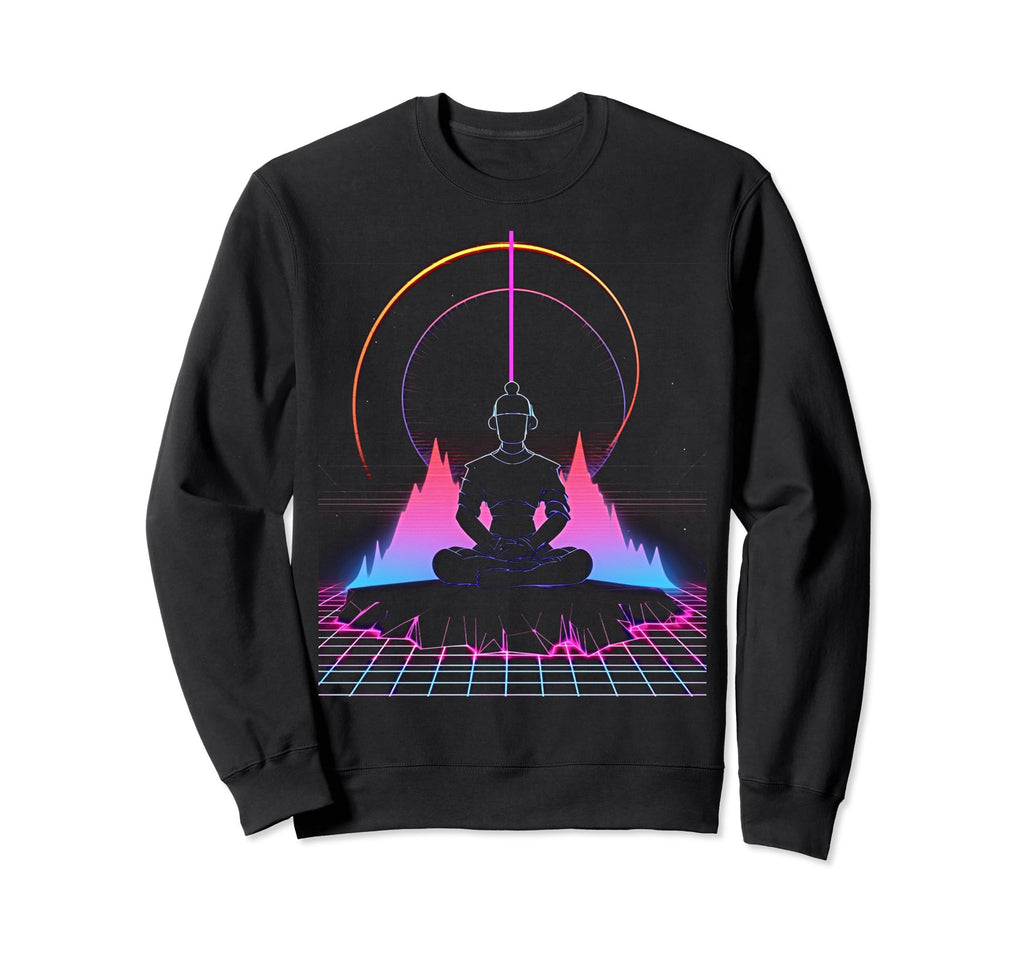 Synthwave Alien Buddha Cyberpunk Sweatshirt - Unique Graphic for Adults - T-Shirt, Sweatshirt, Hoodie