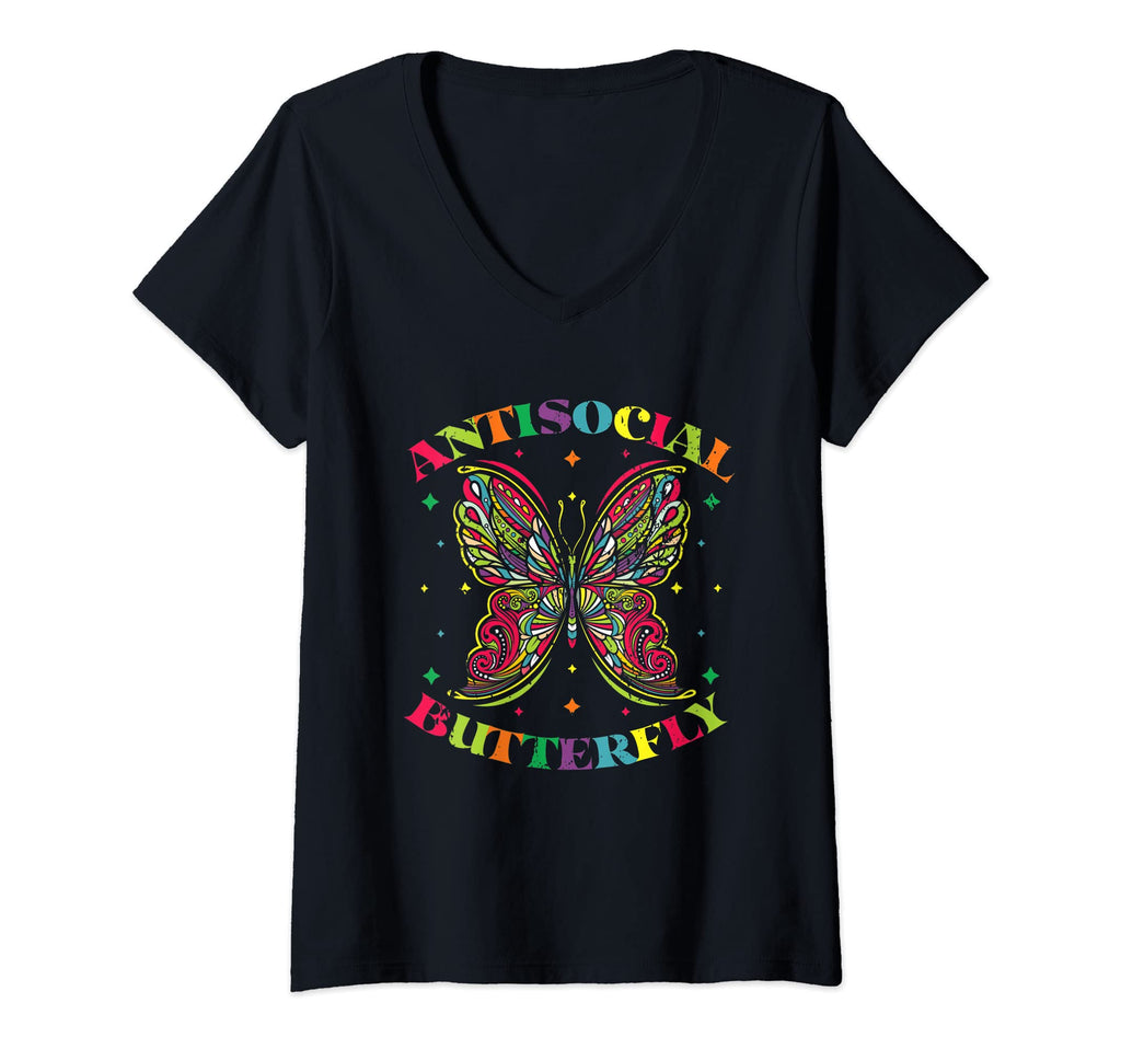 Womens Antisocial Butterfly V Neck T-Shirt - Novelty Apparel for Adults - T-Shirt, Sweatshirt, Hoodie