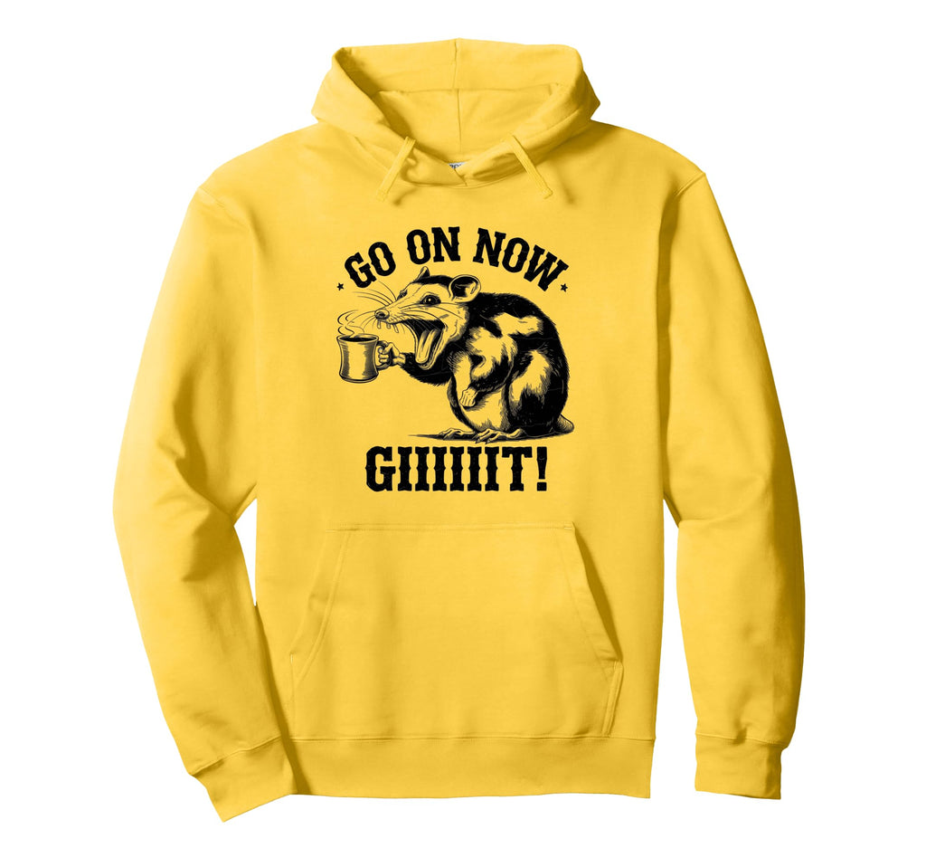 Go Now Git Cowboy Opossum Country Western Hoodie - Trendy Graphic Unisex - T-Shirt, Sweatshirt, Hoodie