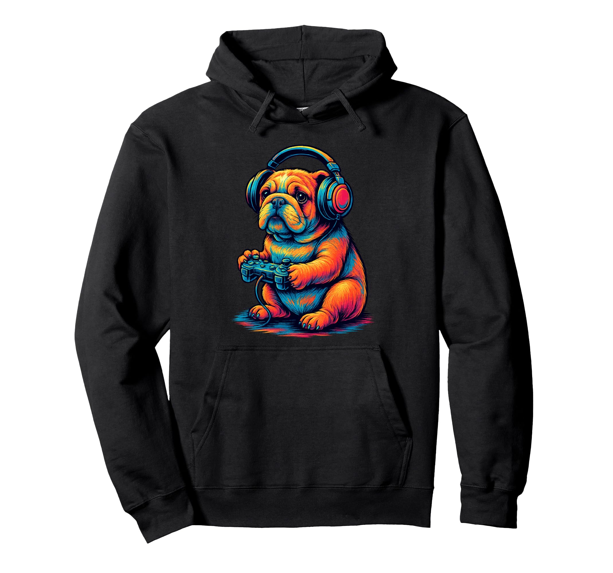 English Bulldog Gamer Gaming Dog Lover Hoodie - Novelty Apparel for Adults - T-Shirt, Sweatshirt, Hoodie