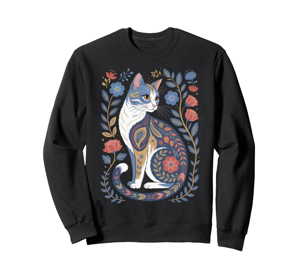 Cat Lover Flowers Art Pattern Sweatshirt - Graphic Print for Adults - T-Shirt, Sweatshirt, Hoodie