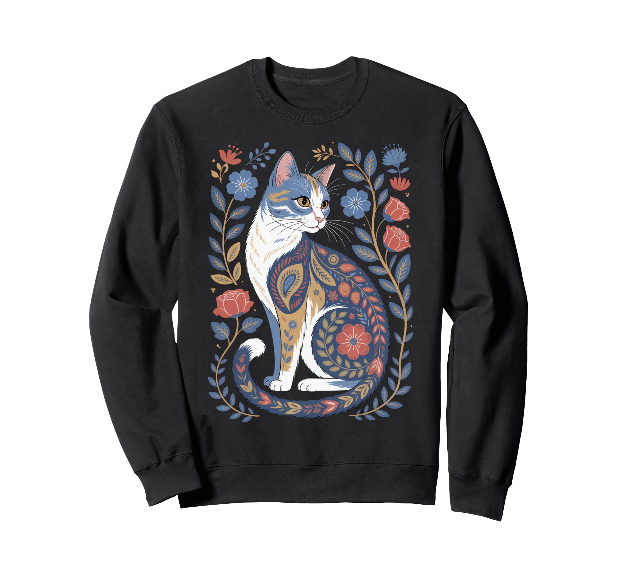 Cat Lover Flowers Art Pattern Sweatshirt - Graphic Print for Adults - T-Shirt, Sweatshirt, Hoodie