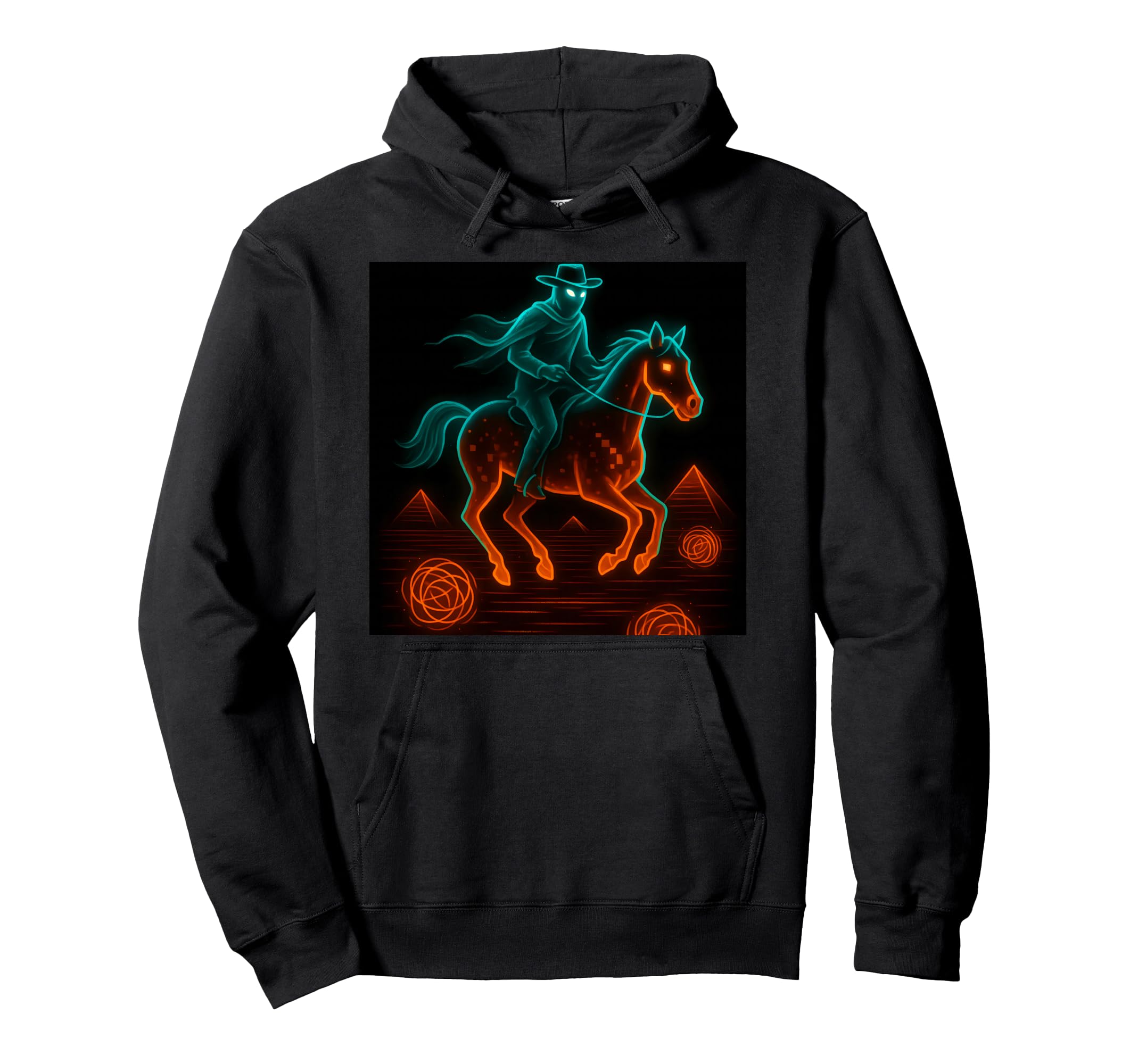 Vaporwave Cowboy Rider Horse Desert Hoodie - Graphic Print Men Women - T-Shirt, Sweatshirt, Hoodie