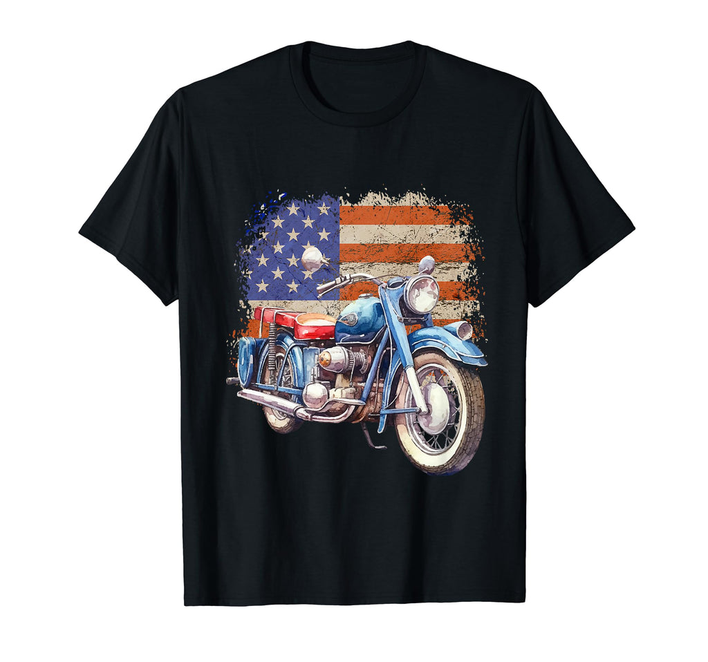 Patriotic Motorcycle American Flag Biker T-Shirt - Unique Graphic Unisex - T-Shirt, Sweatshirt, Hoodie