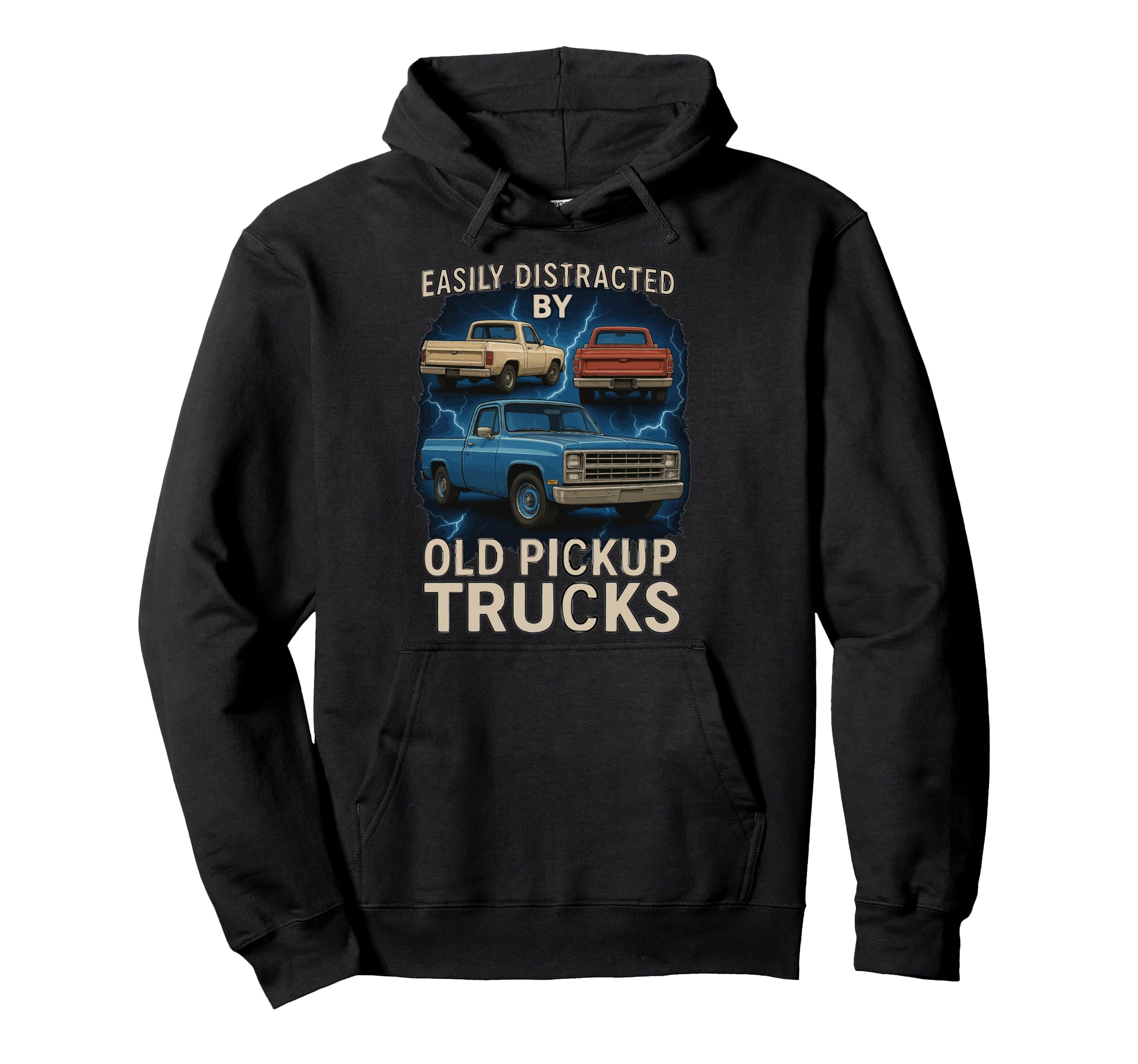 Easily Distracted Old Pickup Trucks Hoodie - Minimalist Print Unisex - T-Shirt, Sweatshirt, Hoodie