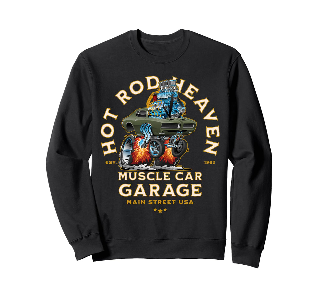 Hotrod Heaven Muscle Car Garage Sweatshirt - Novelty Apparel for Adults - T-Shirt, Sweatshirt, Hoodie